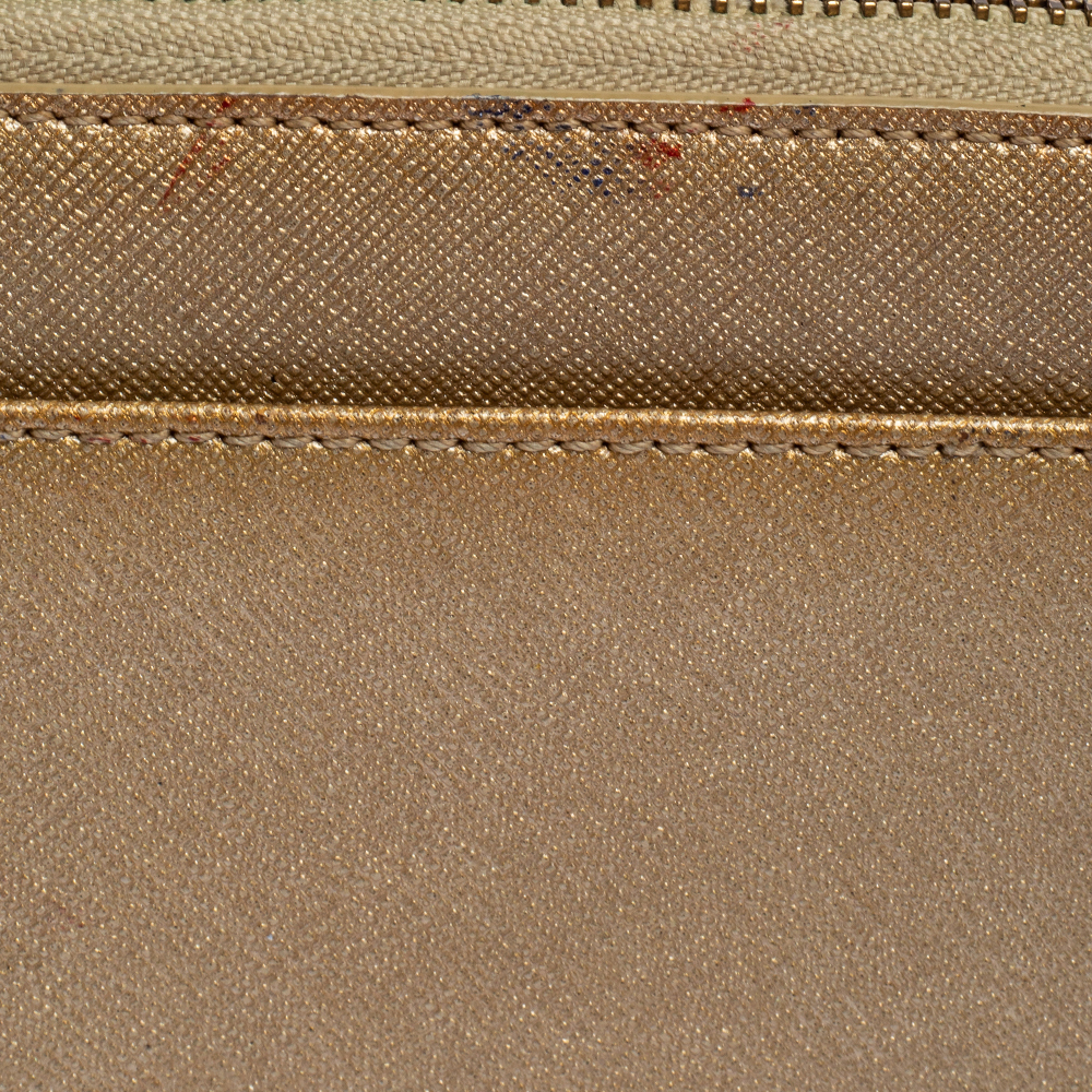 Dkny Metallic Beige Leather Zip Around Wallet