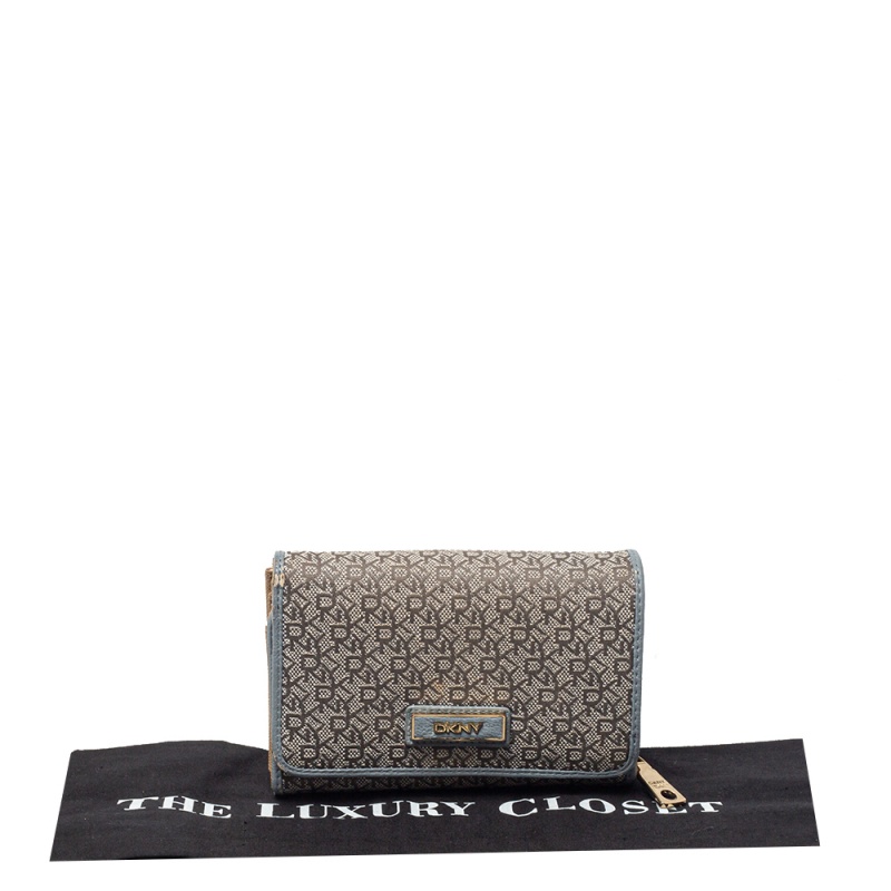Dkny Grey Monogram Canvas And Leather Flap Wallet