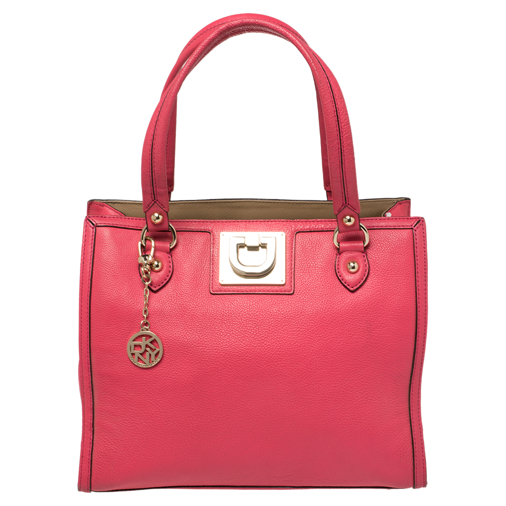 DKNY Hot Pink Leather Middle Zip Tote