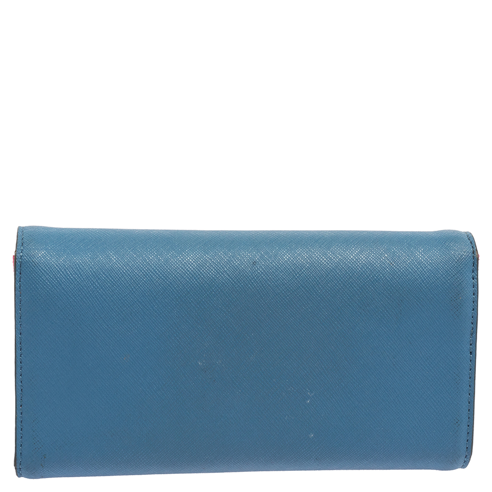 DKNY Blue/Pink Leather Long Trifold Wallet
