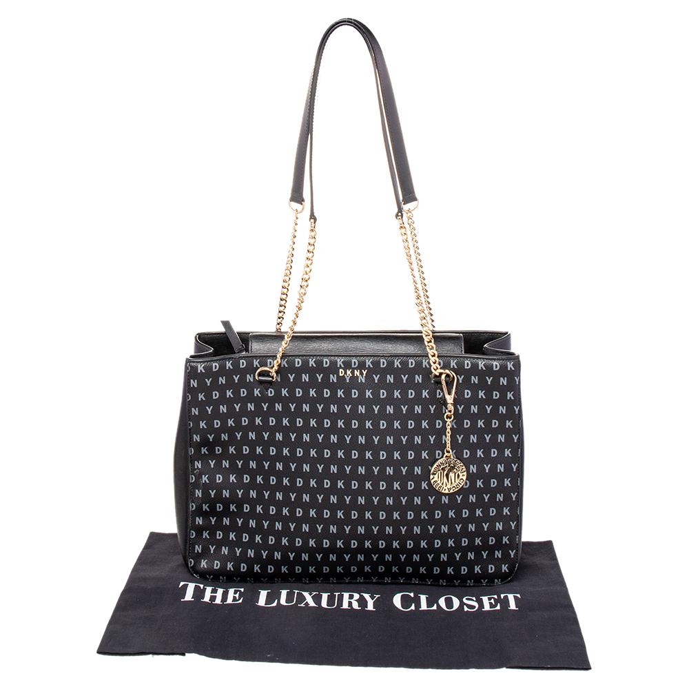 DKNY Black Signature Leather Chain Tote