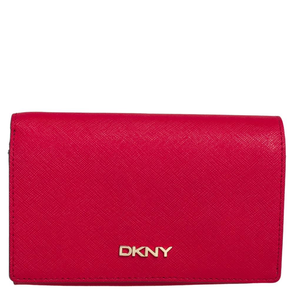DKNY Red Saffiano Leather Flap Continental Wallet