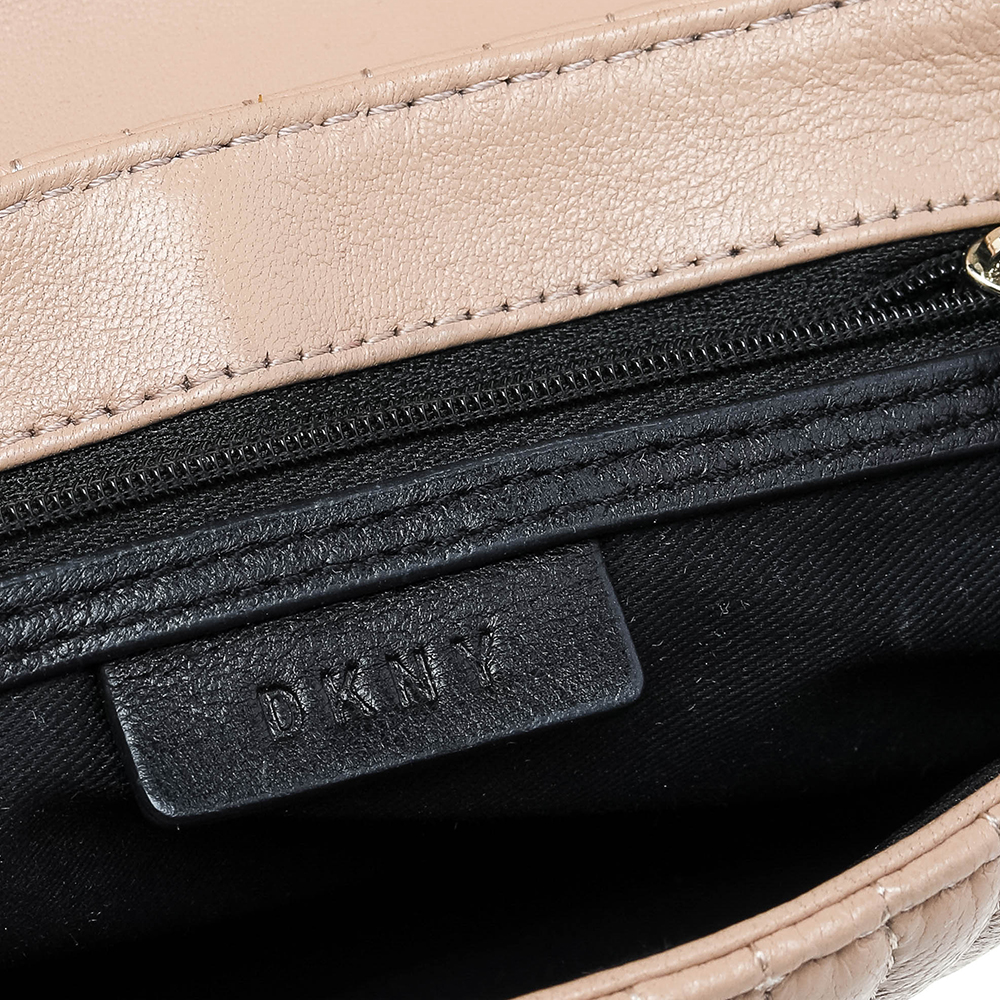 DKNY Beige Pinstripe Quilted Leather Gansevoort Flap Shoulder Bag