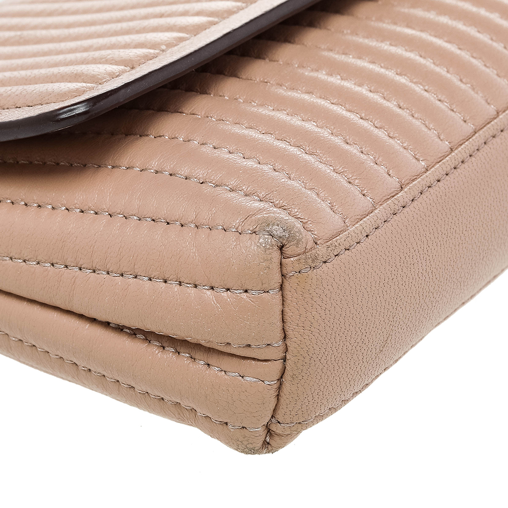DKNY Beige Pinstripe Quilted Leather Gansevoort Flap Shoulder Bag