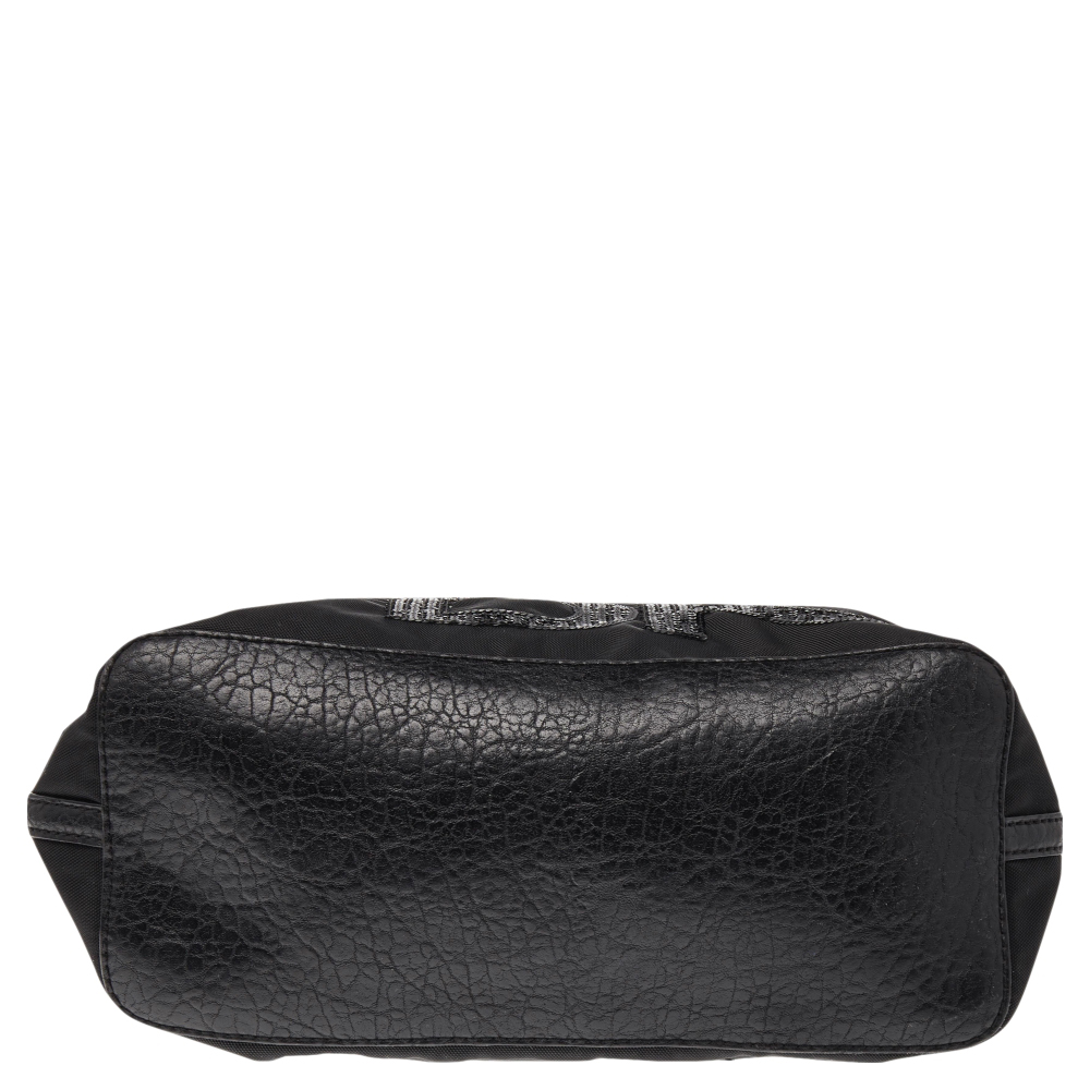 DKNY Black Nylon And Leather Sequin Logo Tote