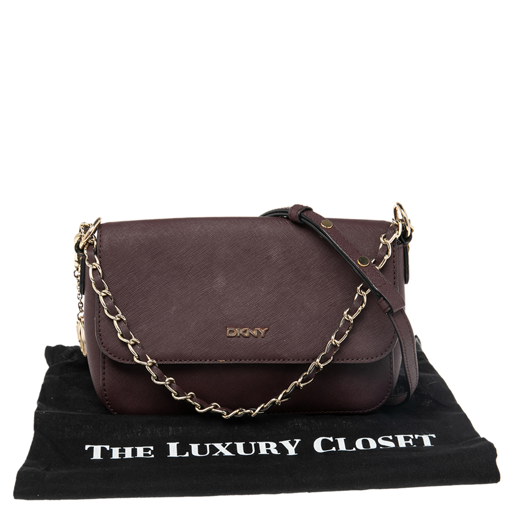 DKNY Burgundy Leather Bryant Park Flap Shoulder Bag