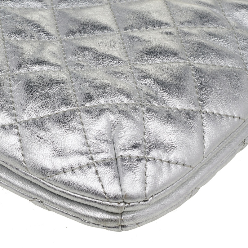 DKNY Silver Quilted Leather Shoulder Bag