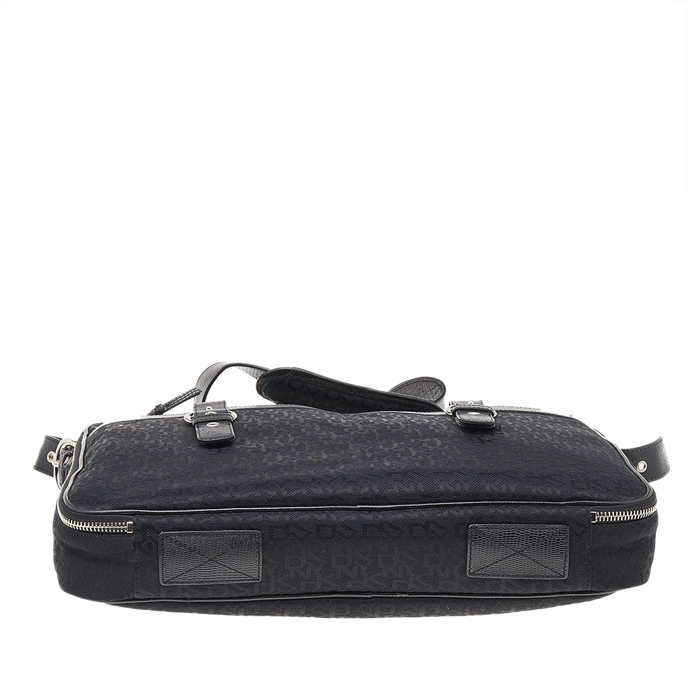 DKNY Black Signature Canvas And Leather Laptop Bag