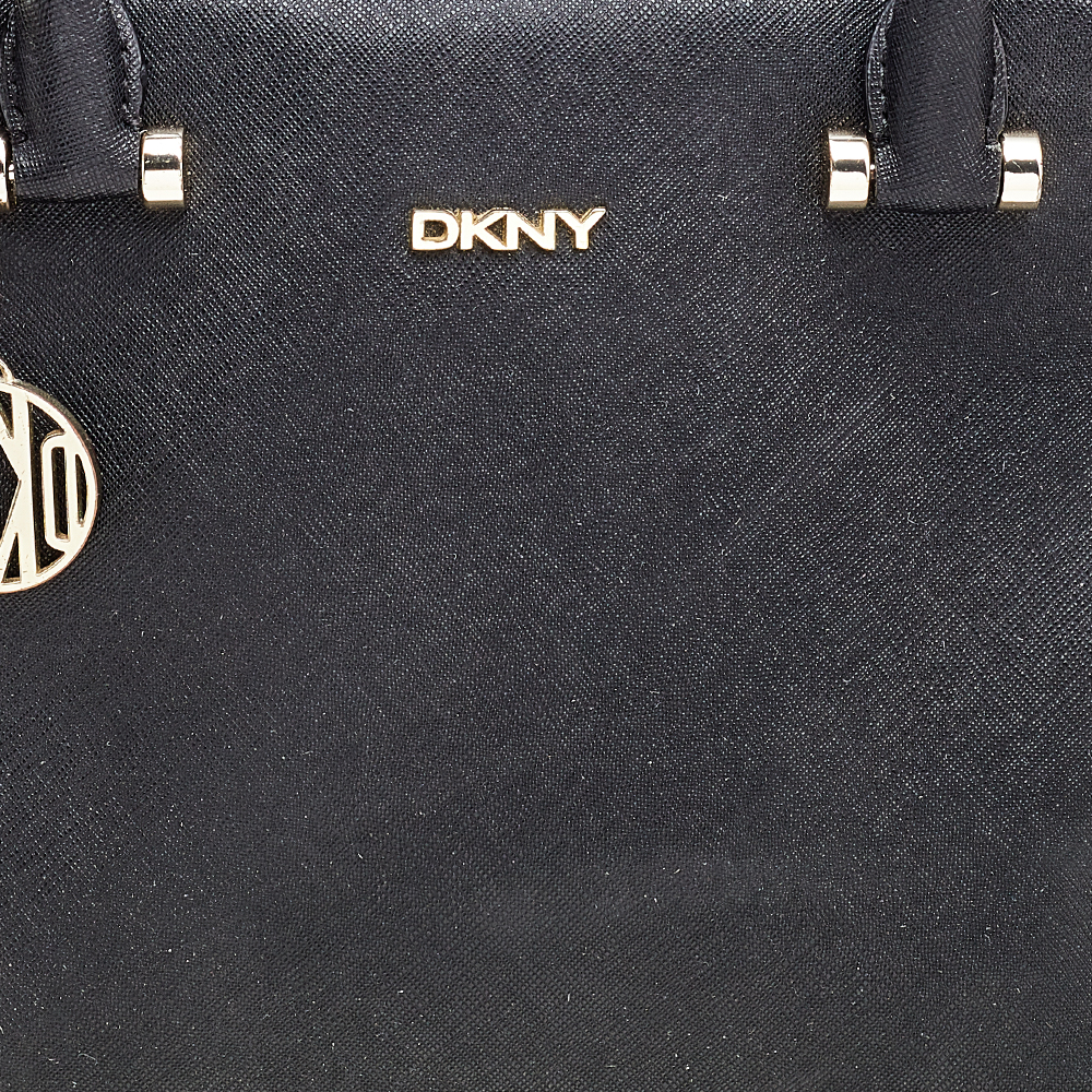 DKNY Black Leather Top Zip Tote
