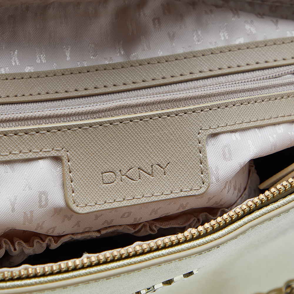 DKNY Metallic Gold Saffiano Leather Bryant Park Chain Tote