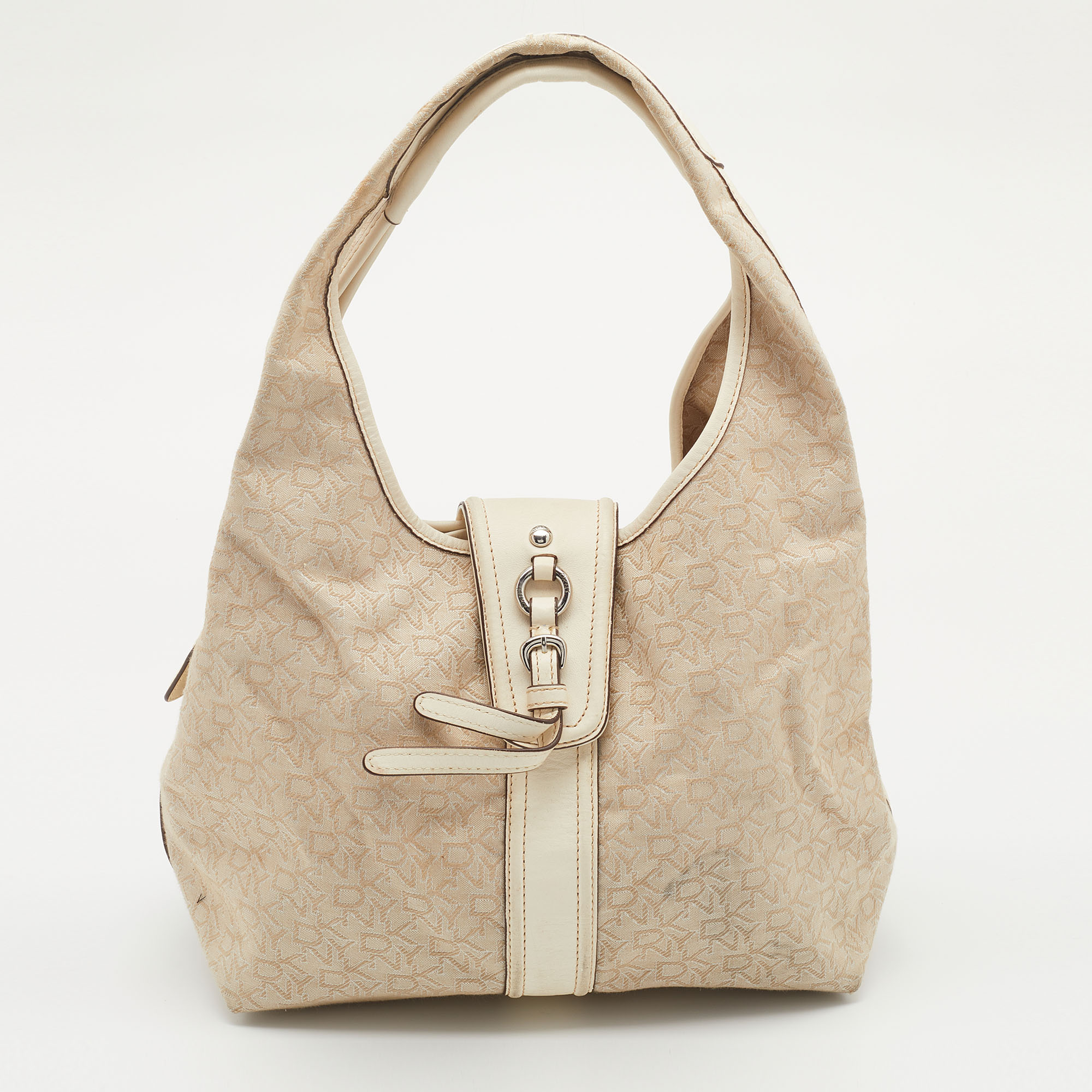 DKNY Light Beige/Cream Canvas And Leather Hobo