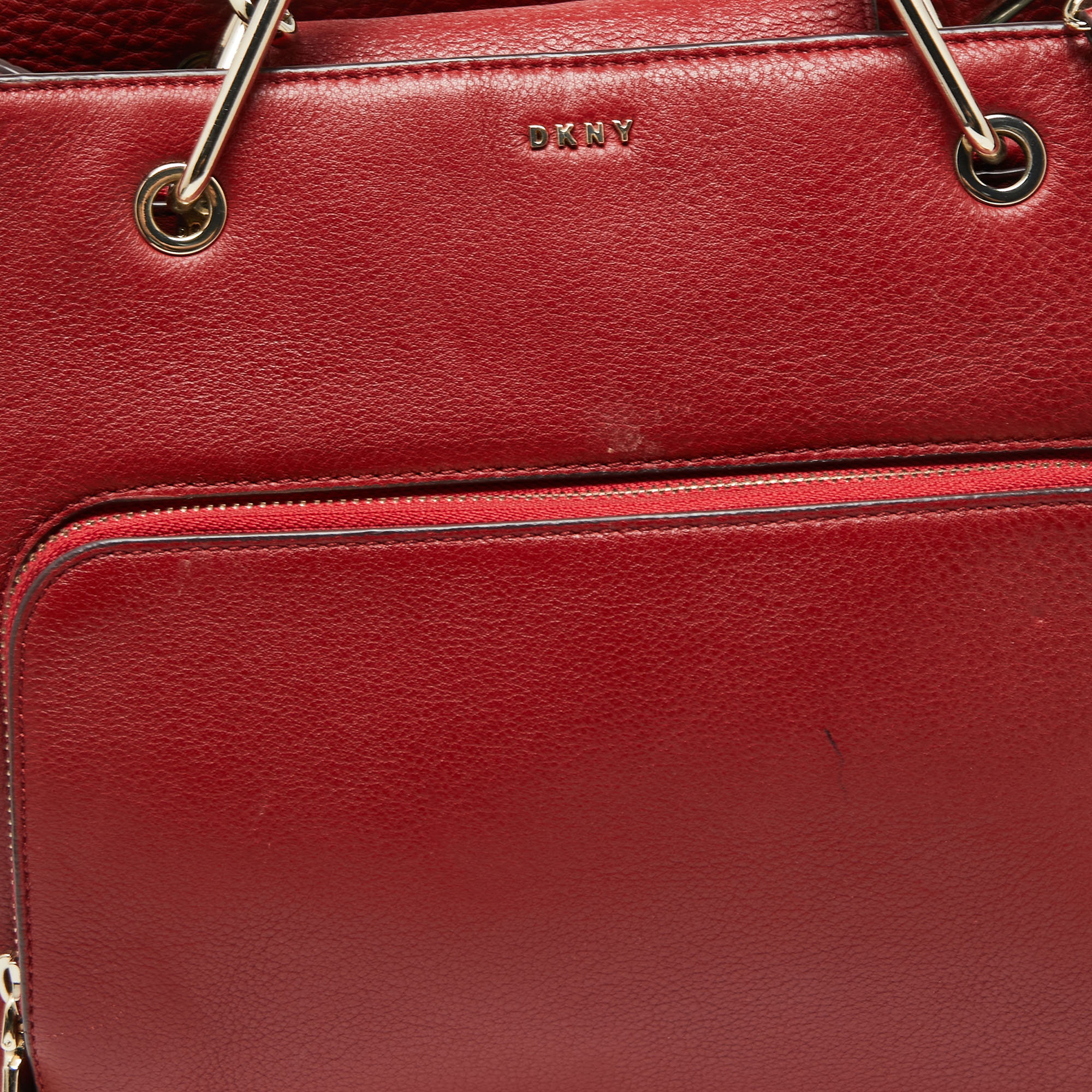 DKNY Red Leather Bryant Park Front Pocket Satchel