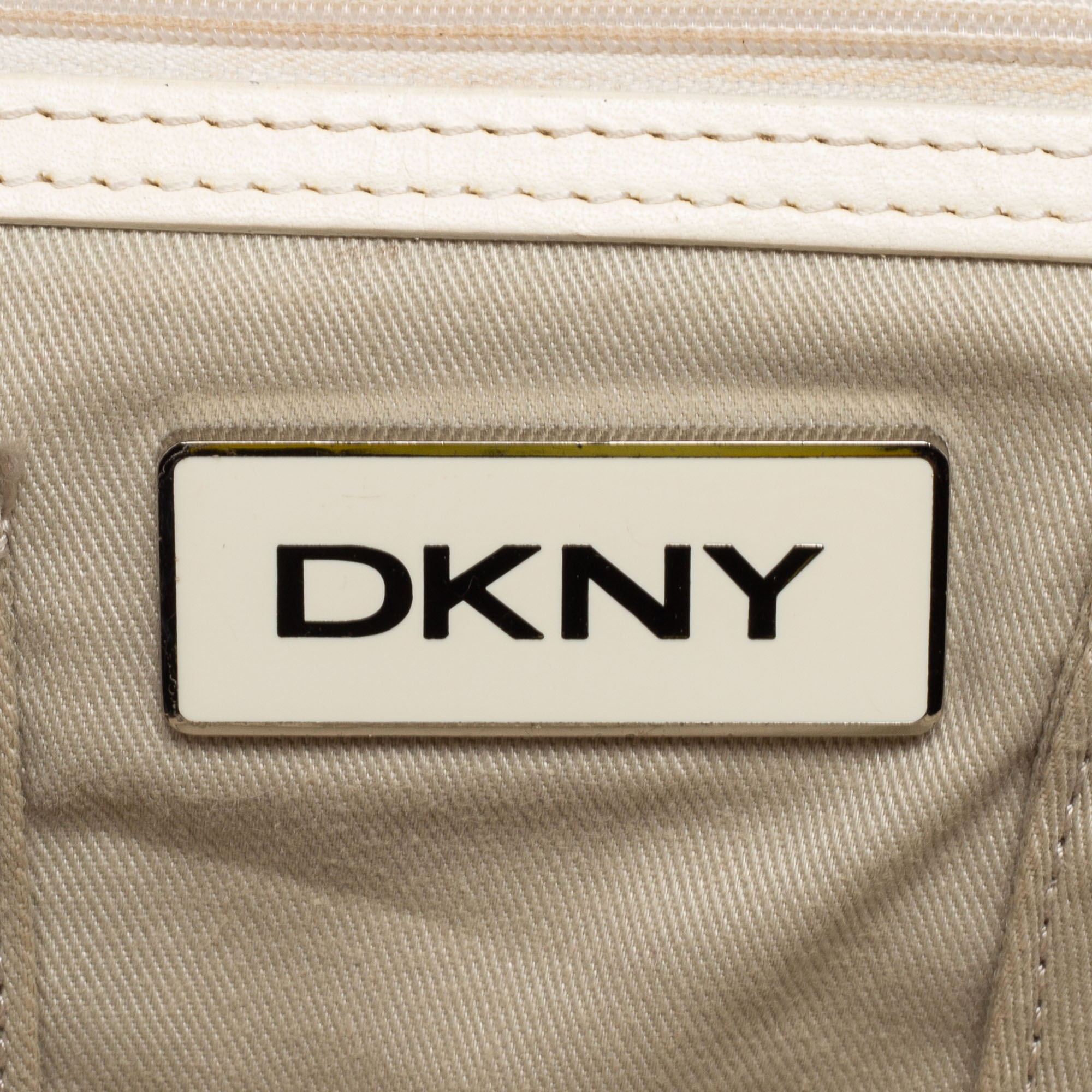 DKNY Off White Signature Canvas And Leather Satchel