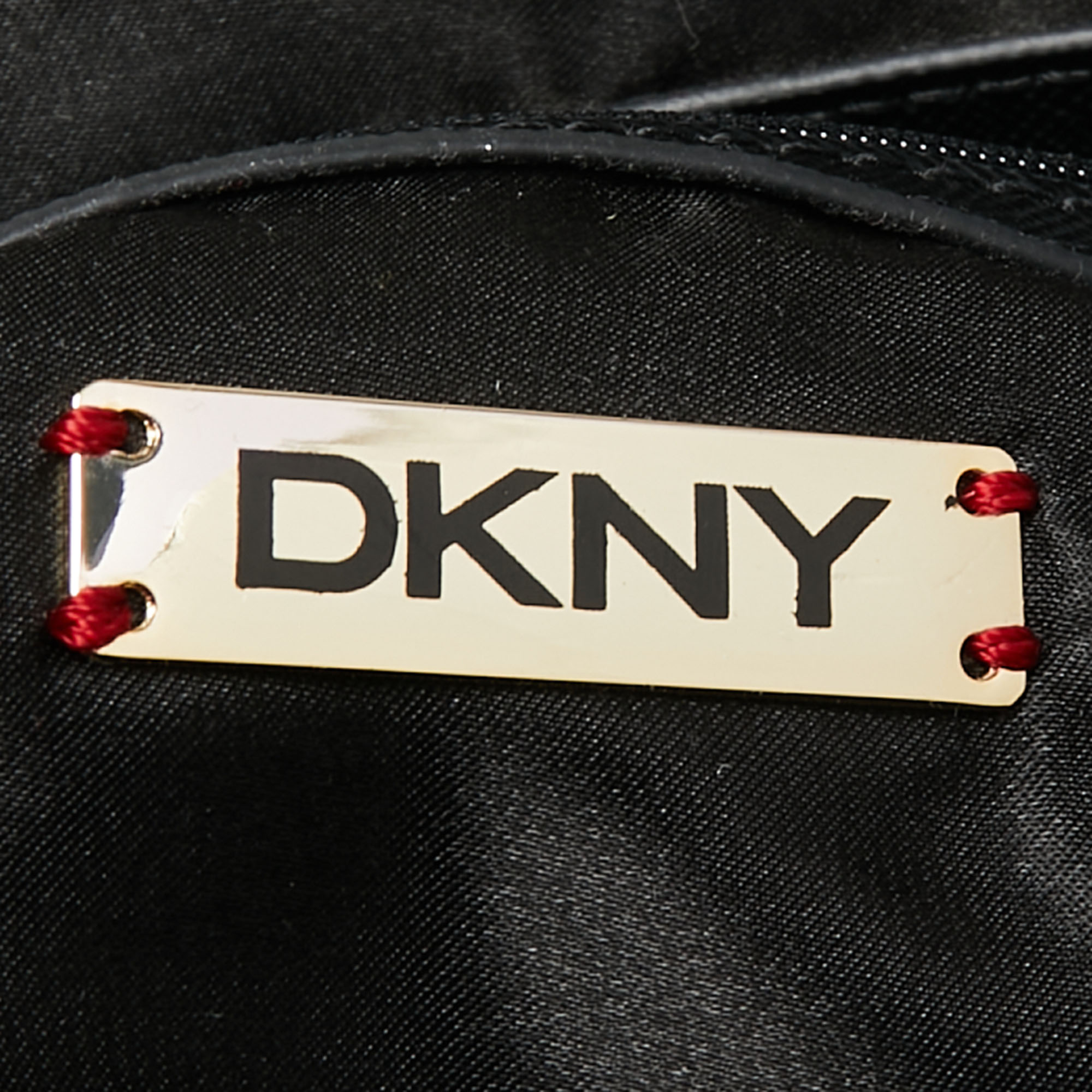 Dkny Black/Red Leopard Print Coated Canvas Zip Tote