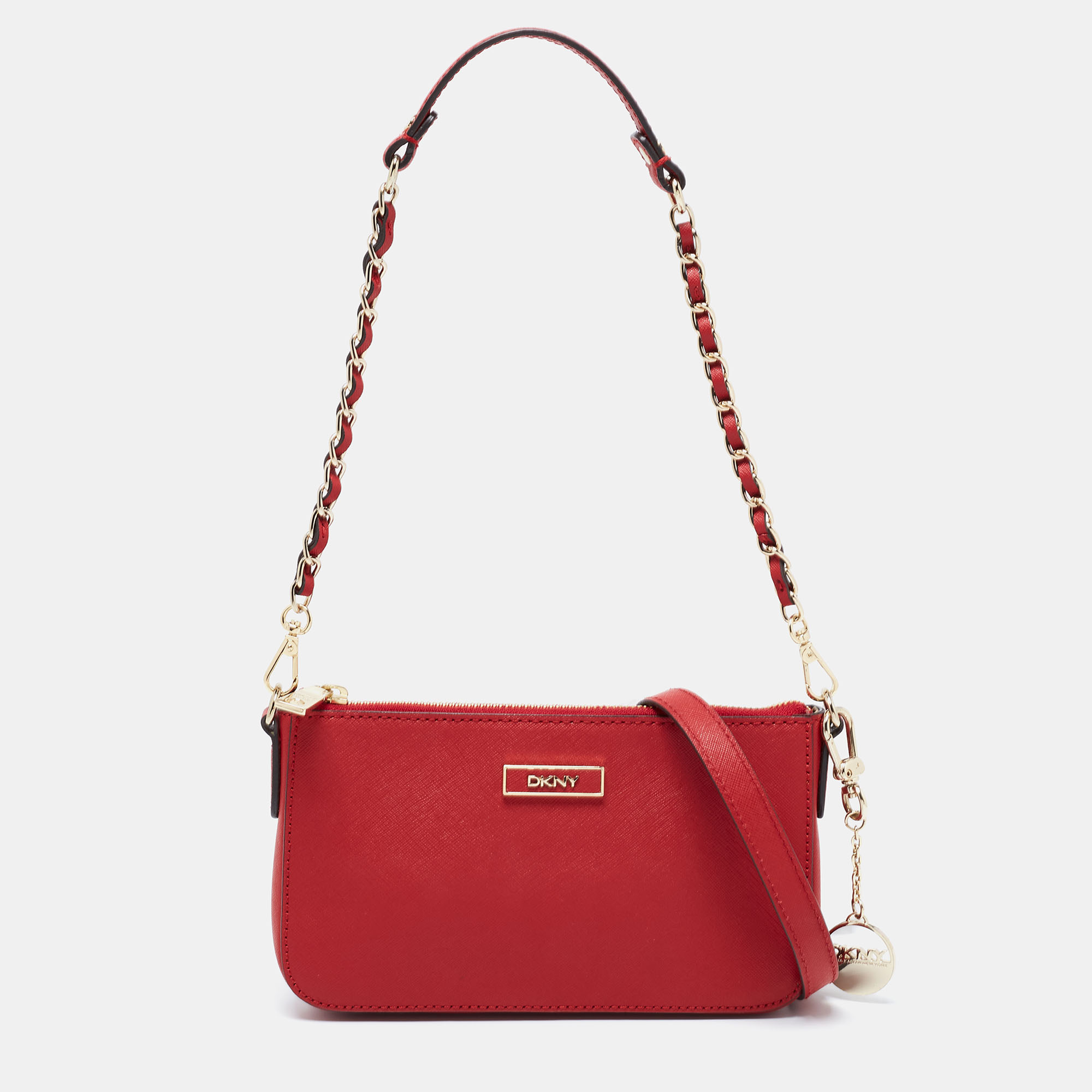 DKNY Red Leather Bryant Zip Crossbody Bag