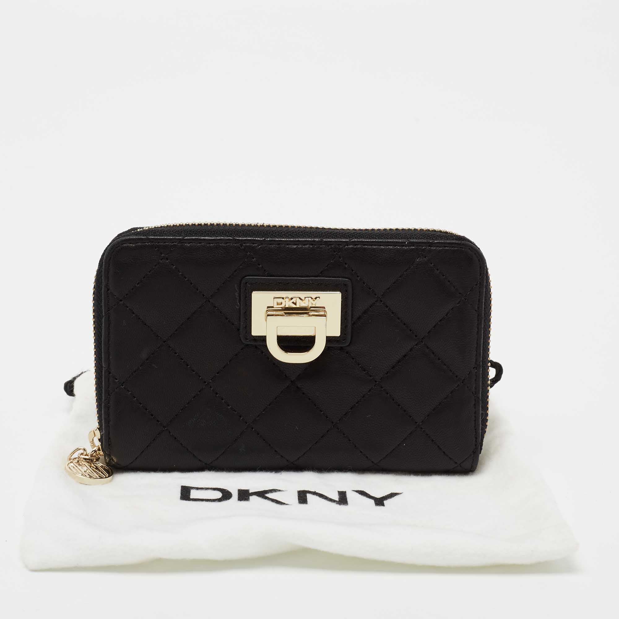 DKNY Black Quilted Leather Zip Around Wallet