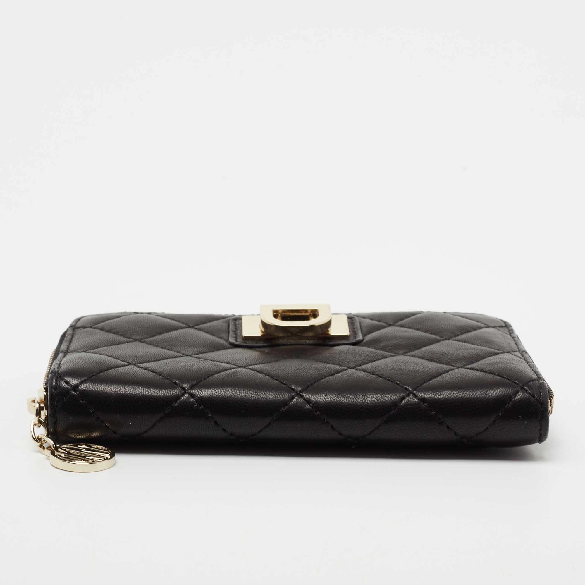 DKNY Black Quilted Leather Zip Around Wallet