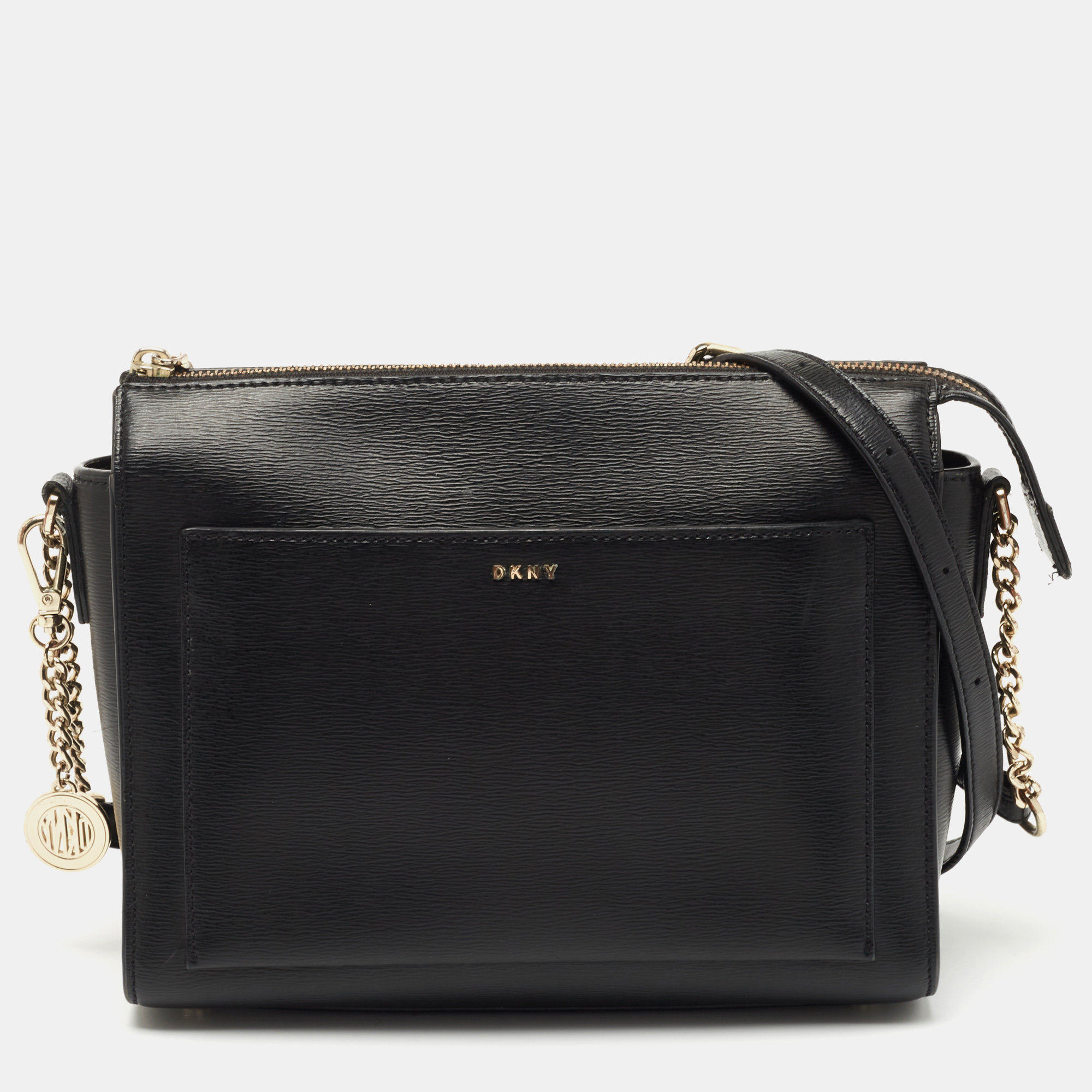DKNY Black Leather Zip Crossbody Bag