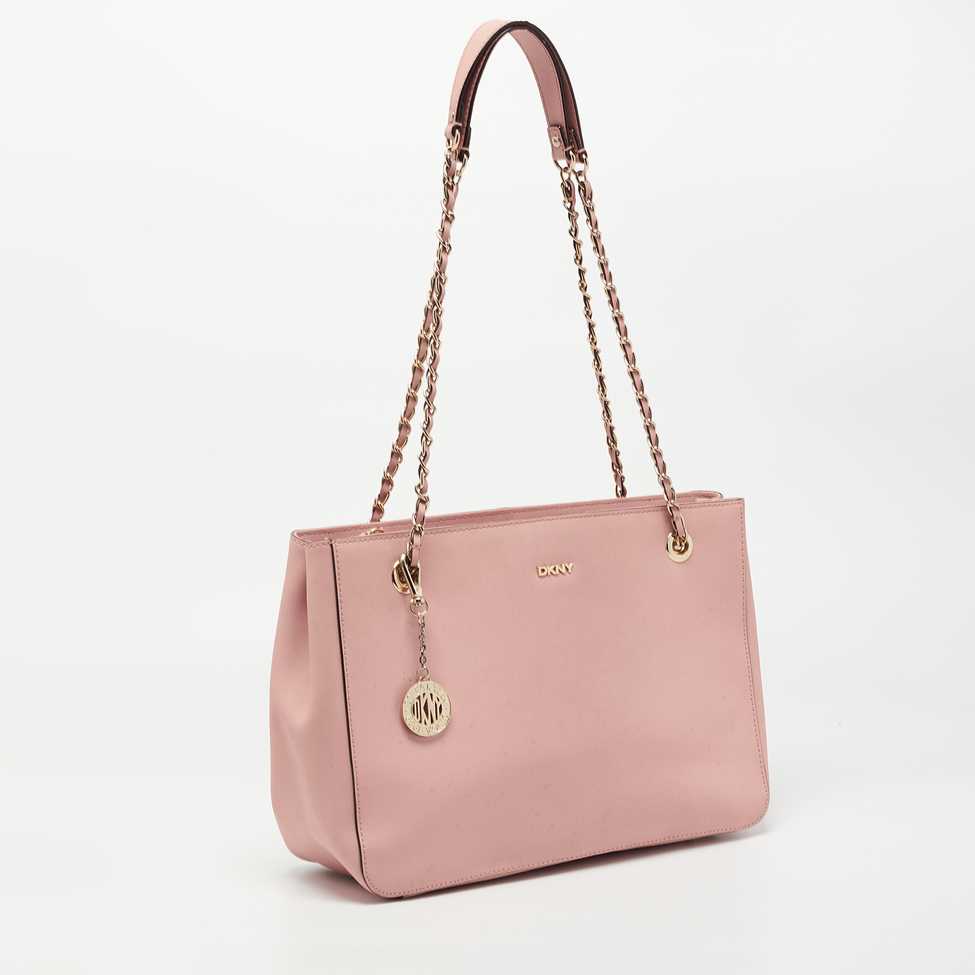 DKNY Light Pink Saffiano Leather Top Zip Tote
