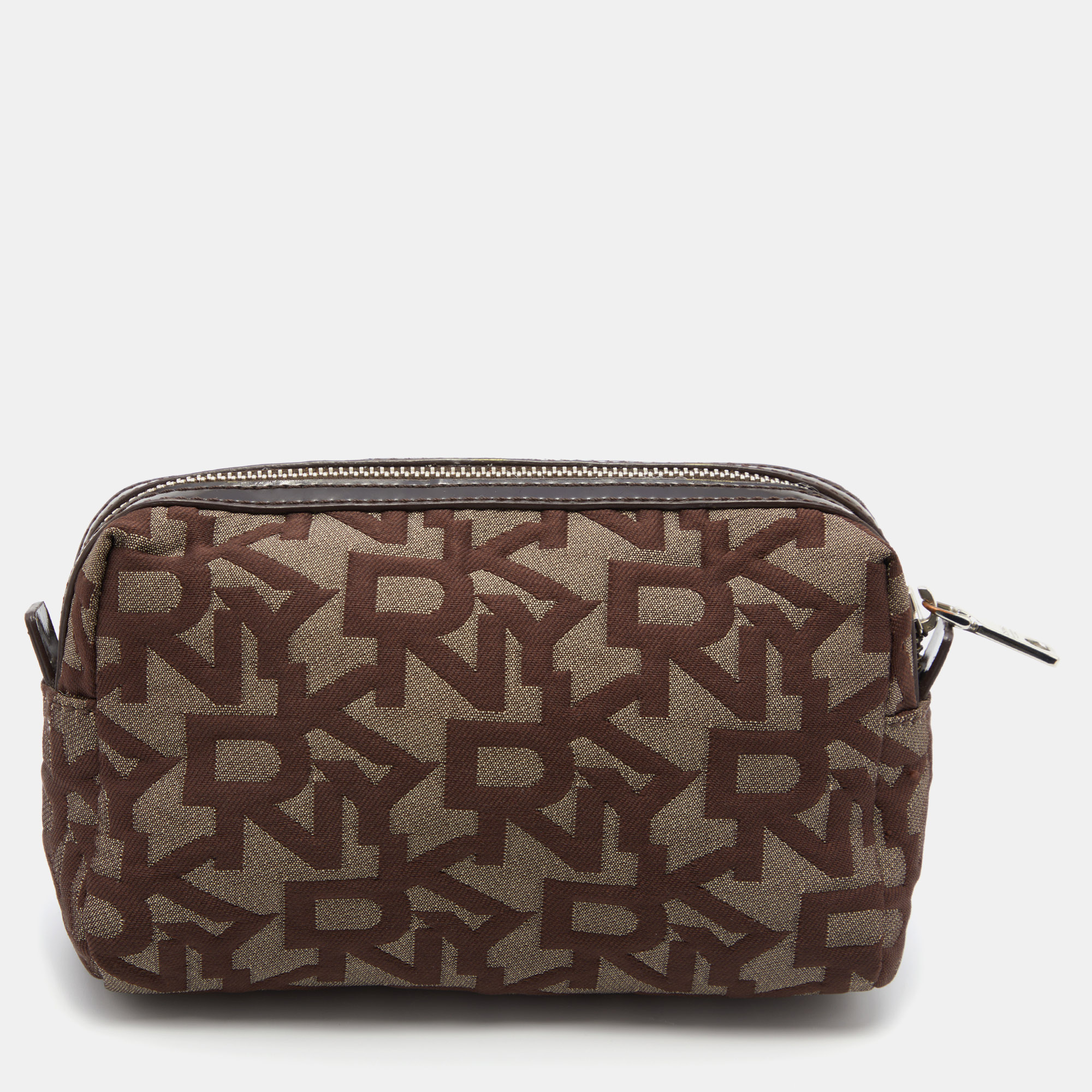 Dkny Brown/Beige Signature Canvas And Patent Leather Pouch