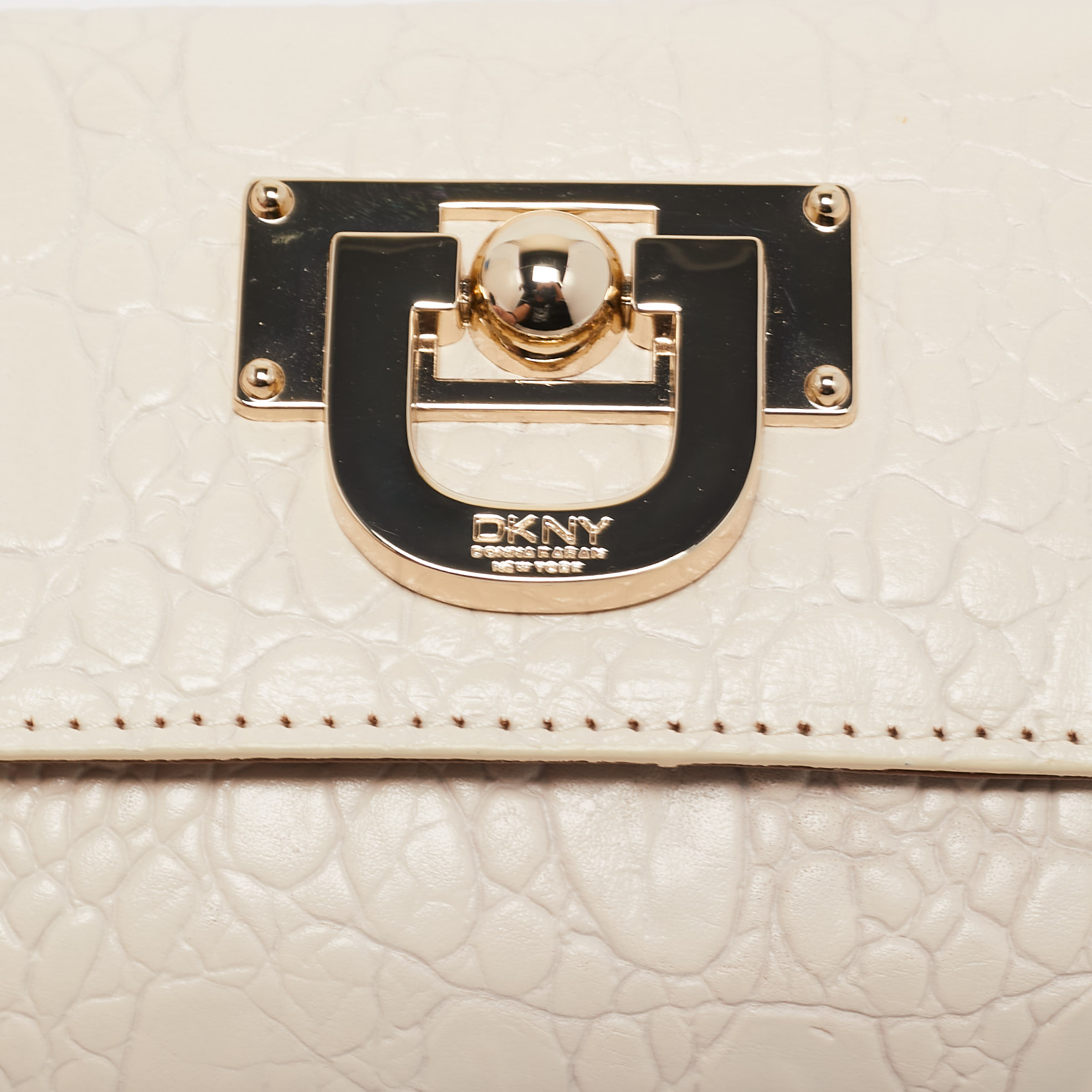 Dkny Off White Croc Embossed Leather Flap Continental Wallet