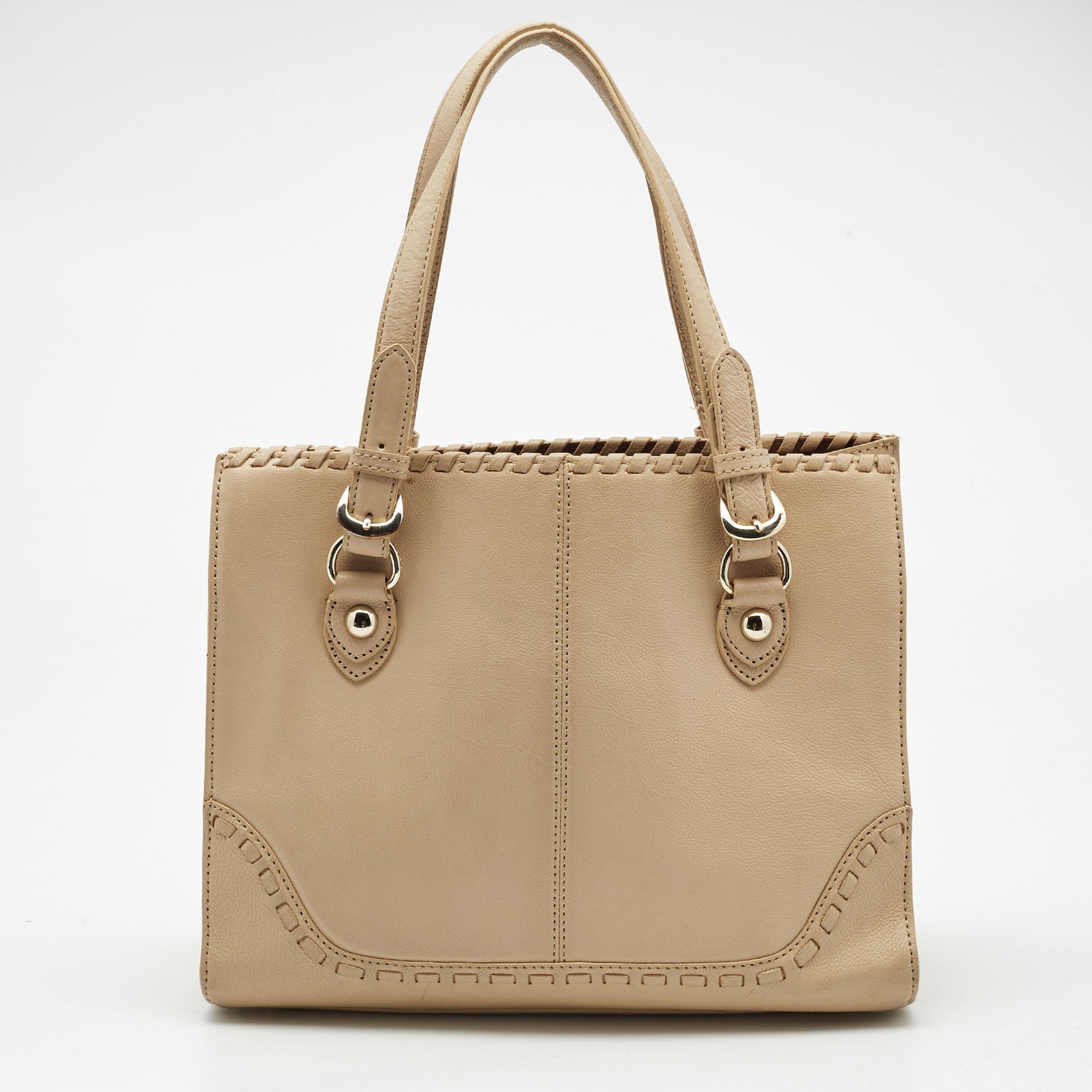 DKNY Beige Leather Beekman French Whipstitch Trim Tote