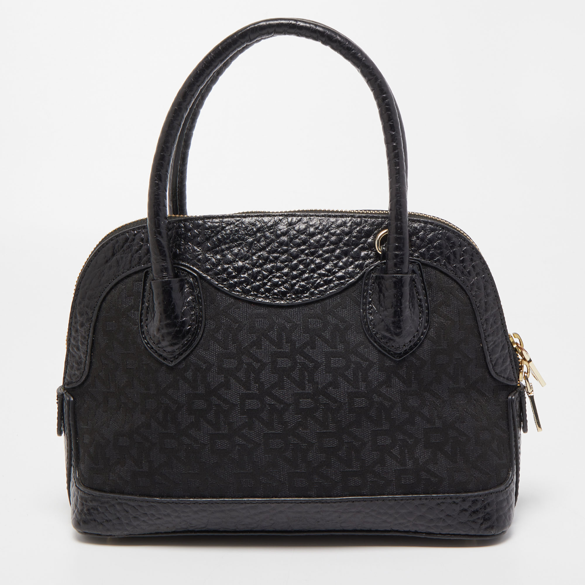 Dkny Grey/Black Monogram Canvas And Leather Dome Satchel