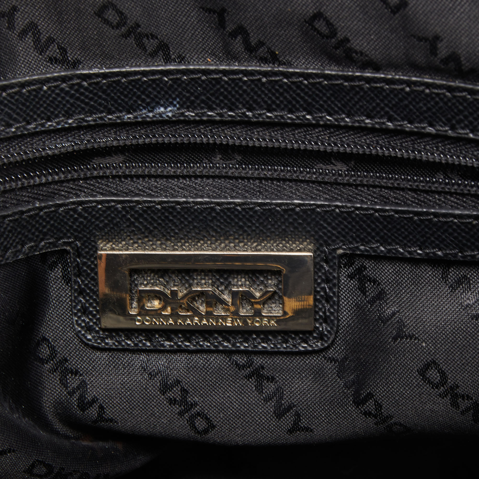 Dkny Grey/Black Monogram Canvas And Leather Dome Satchel