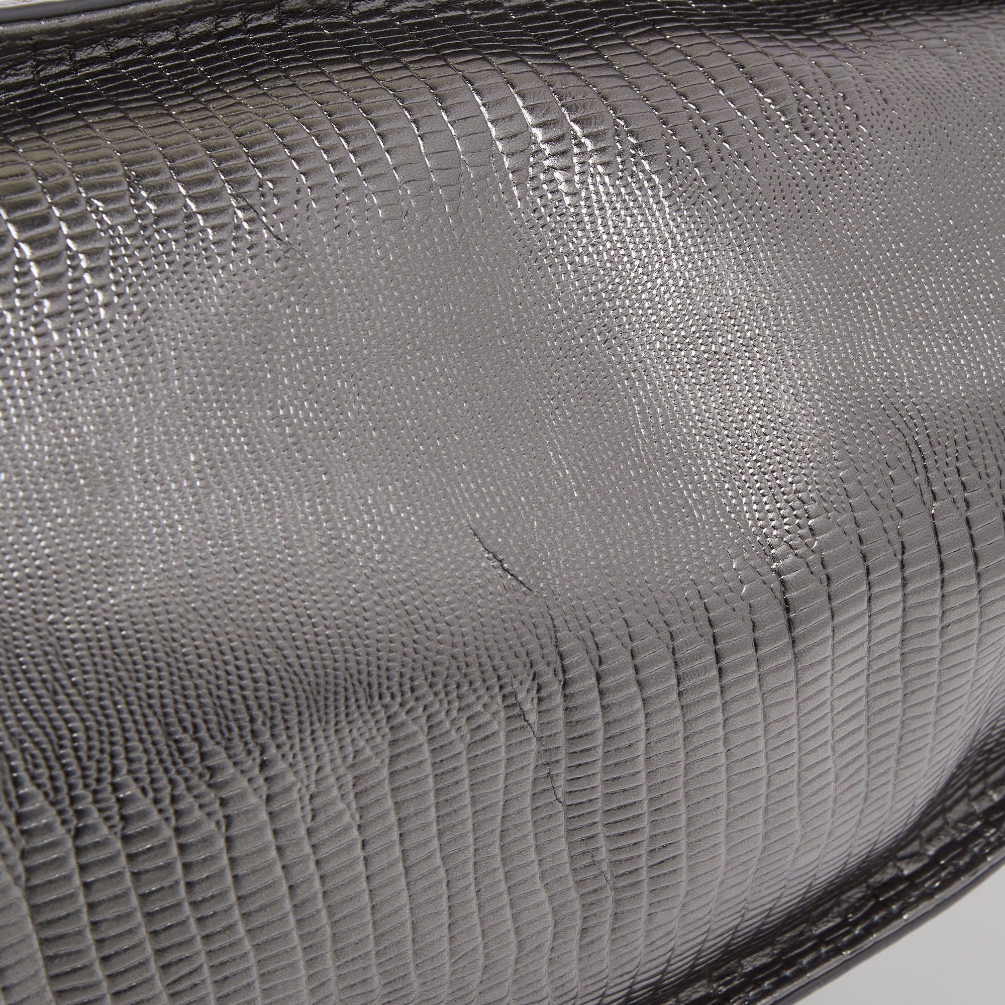 DKNY Metallic Dark Grey Lizard Embossed Leather Tote