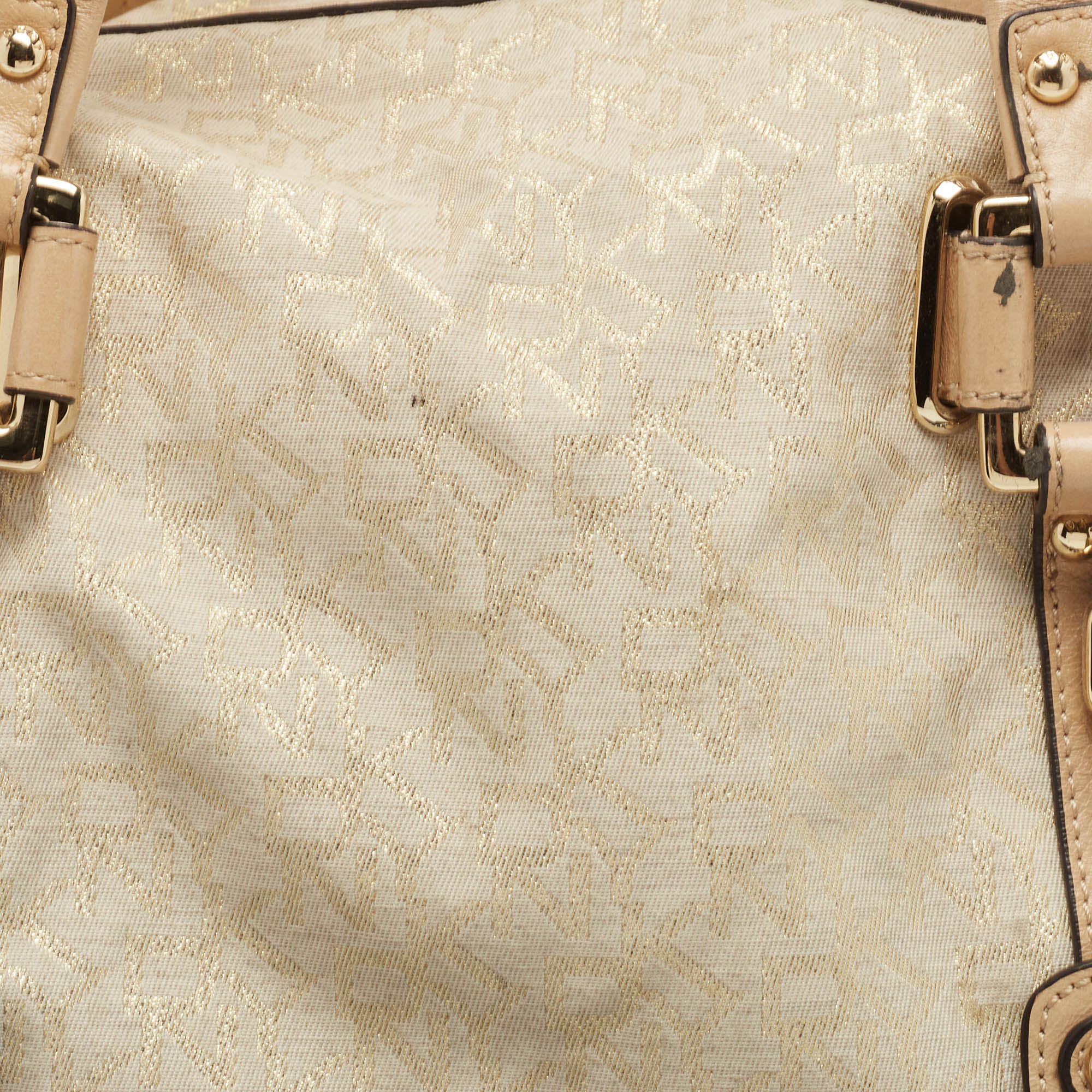 Dkny Beige/Gold Monogram Canvas And Leather Buckle Satchel