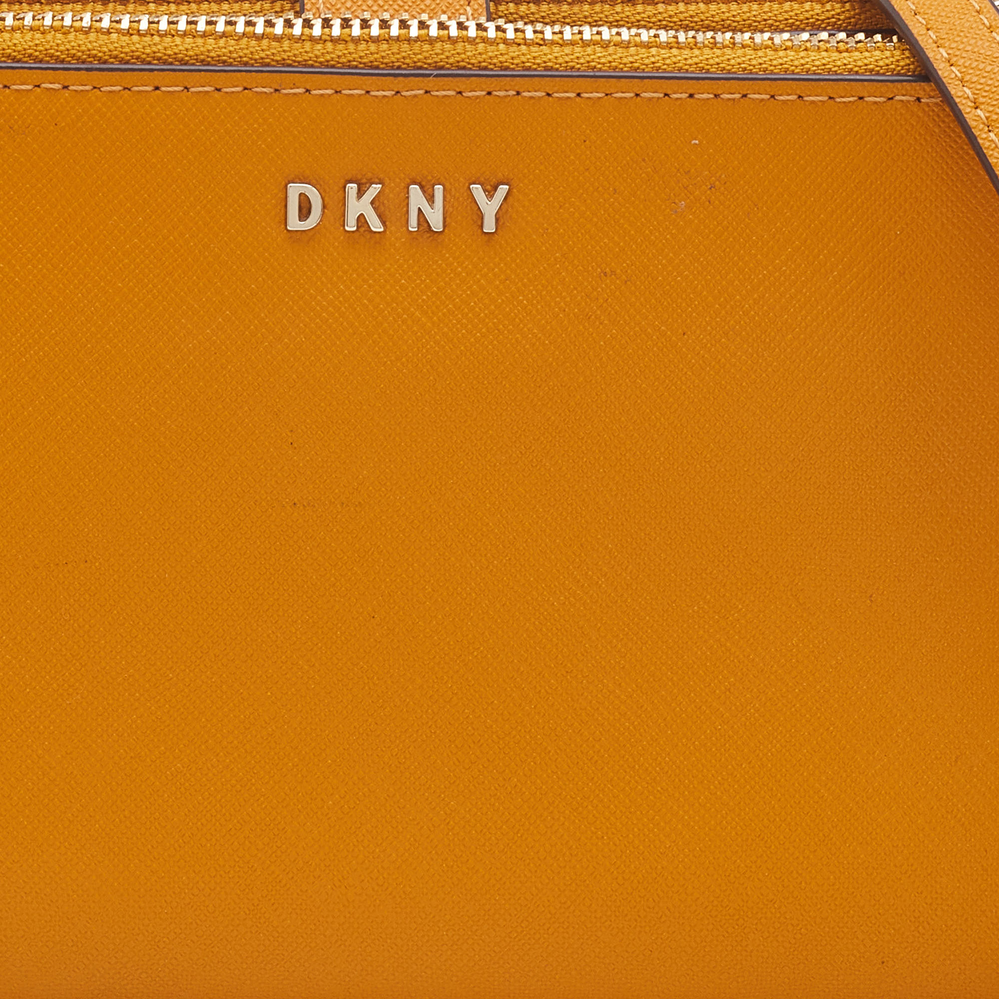 Dkny Mustard Leather Double Zip Crossbody Bag