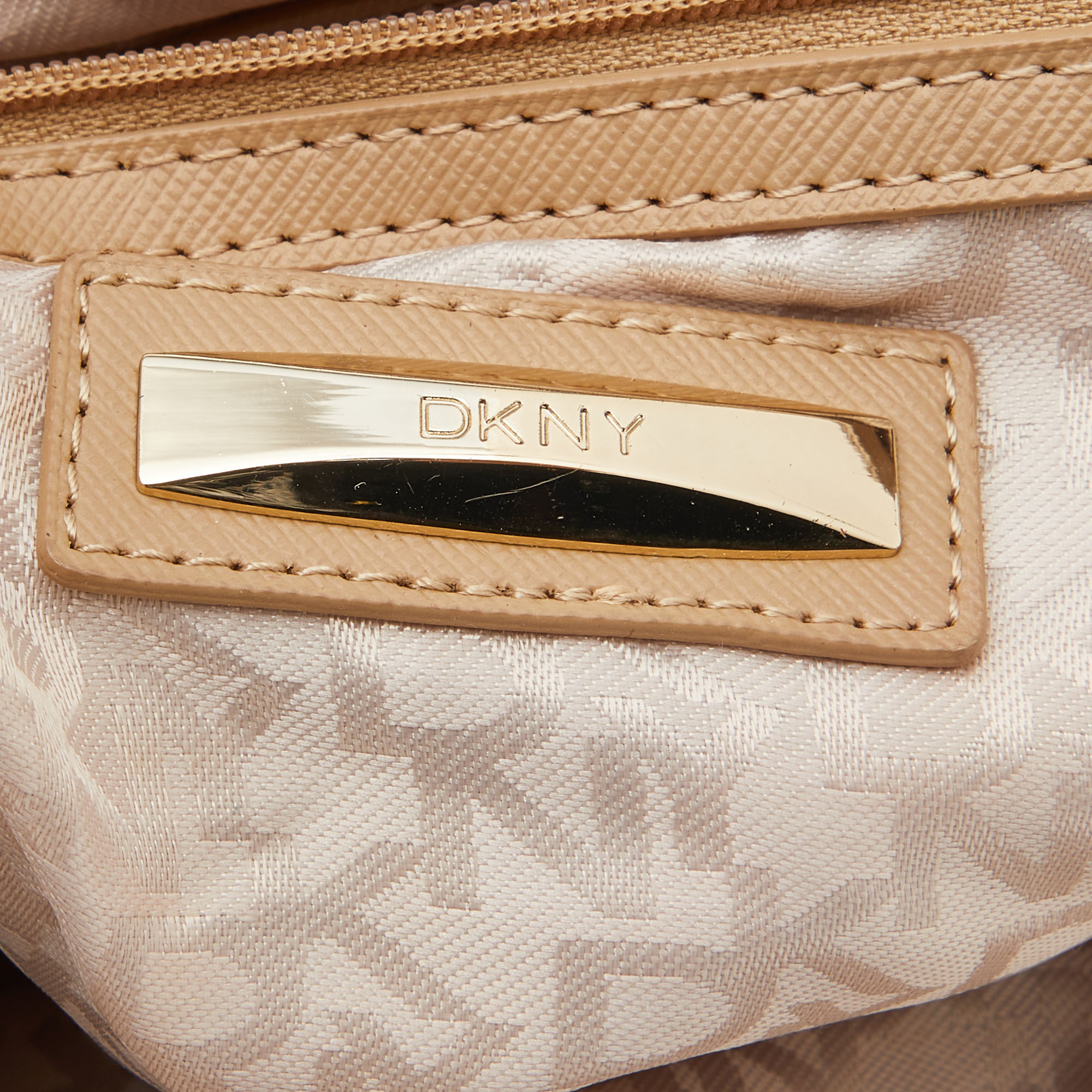 DKNY Tan Leather Zip Satchel