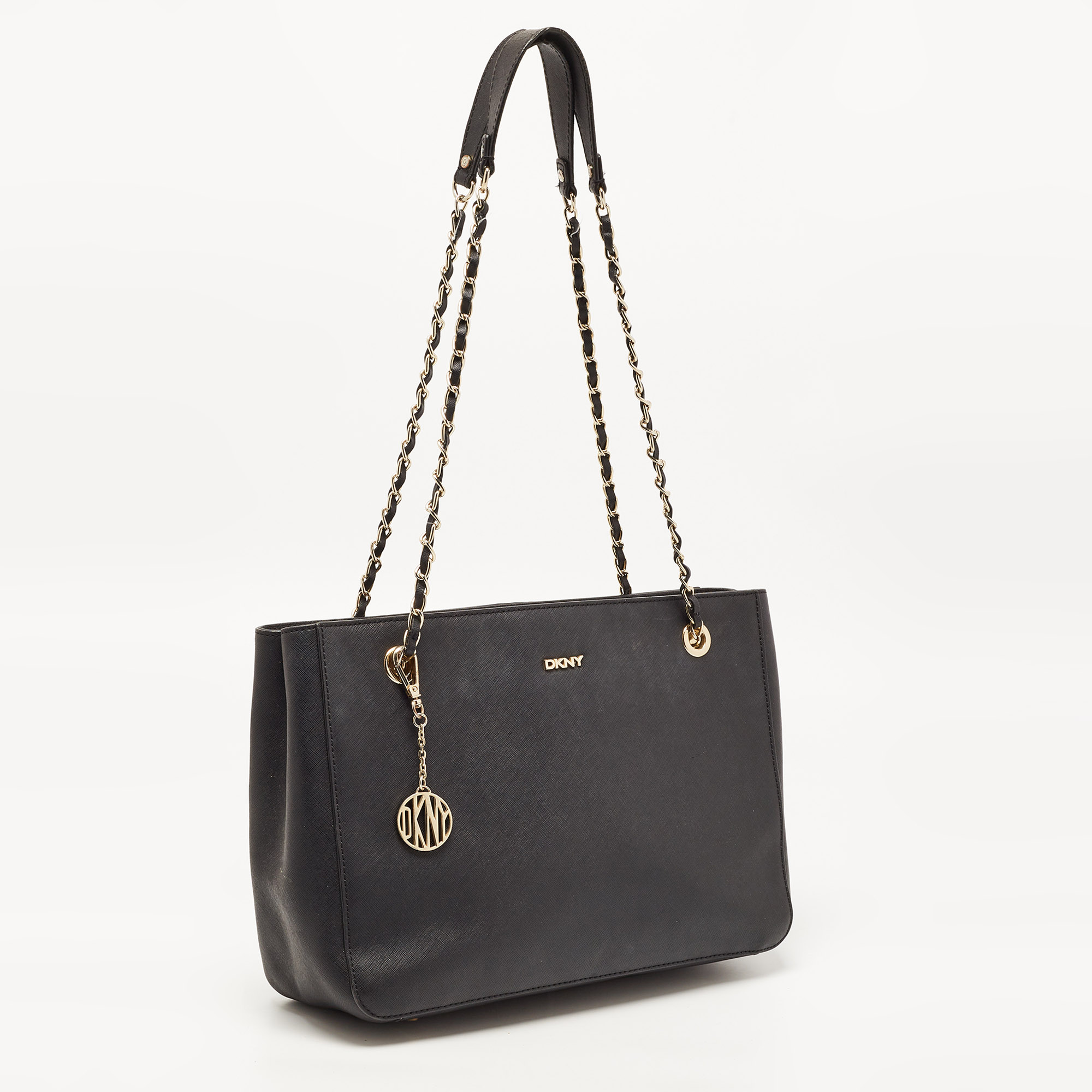 DKNY Black Leather Chain Handle Tote