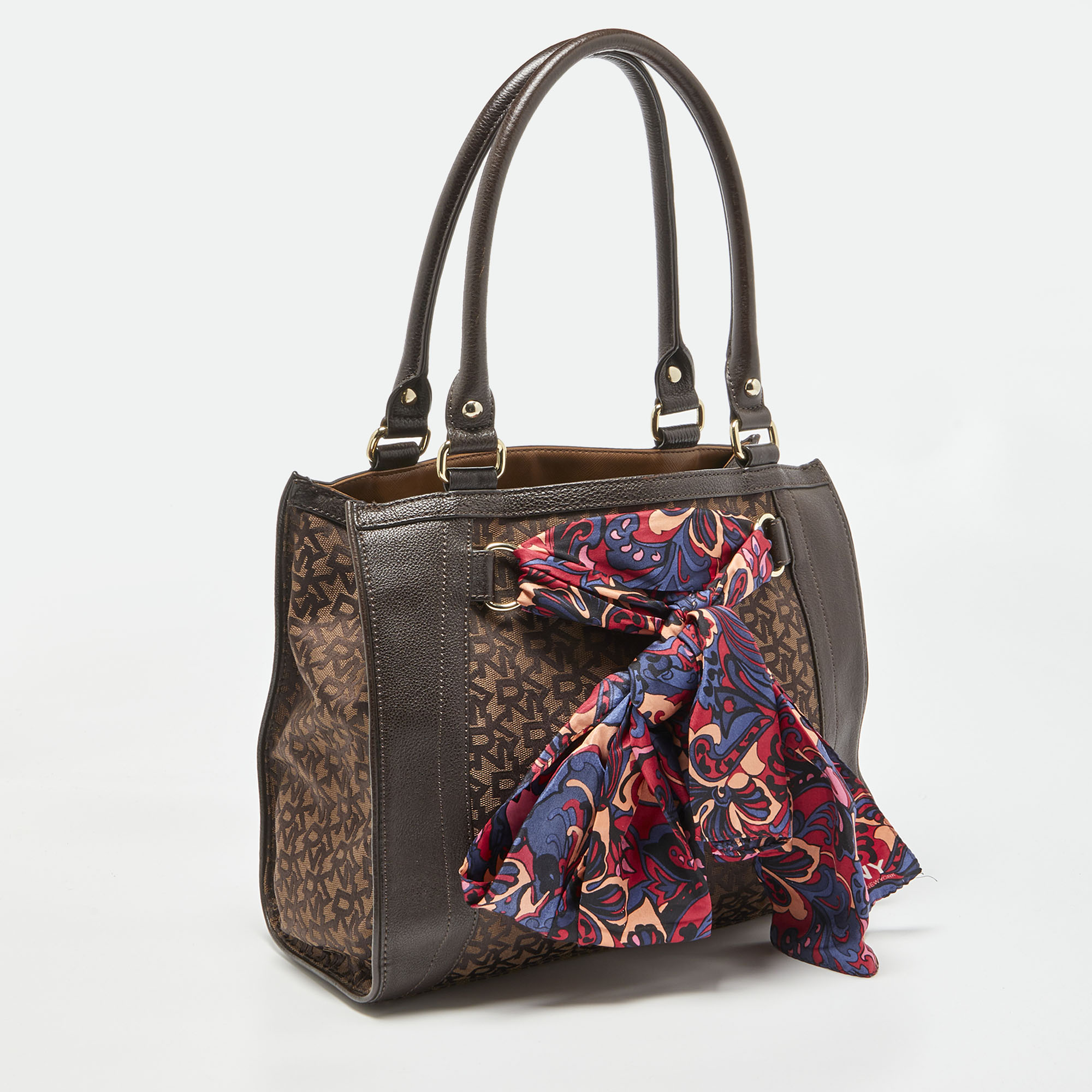 DKNY Brown Signature Canvas And Leather Scarf Tote