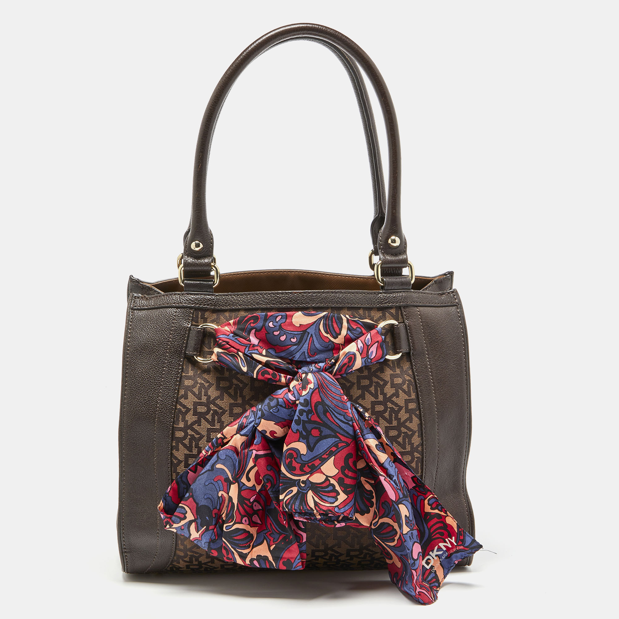 DKNY Brown Signature Canvas And Leather Scarf Tote