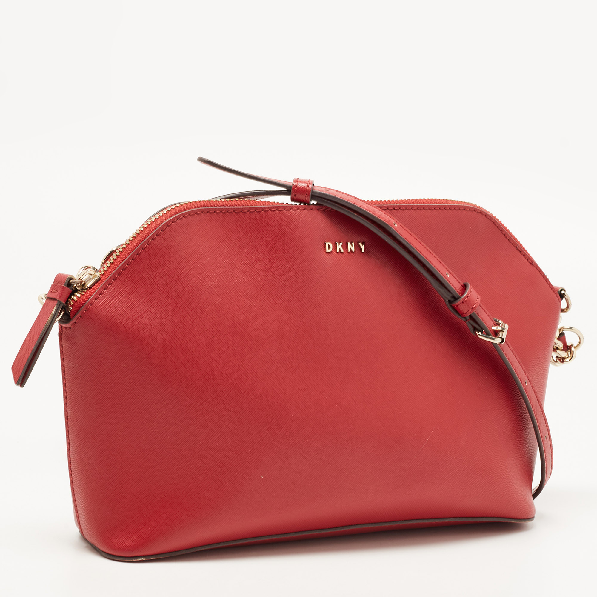 DKNY Red Leather Dome Crossbody Bag