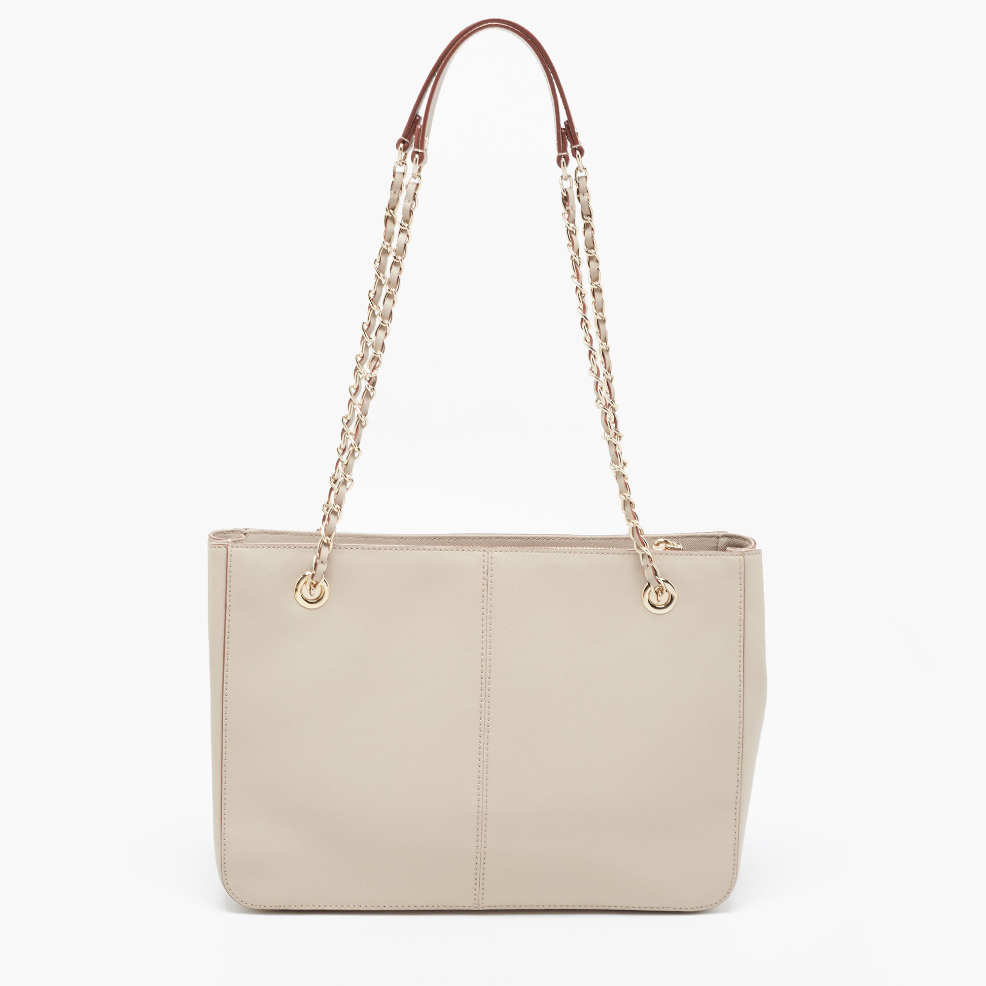 Dkny Light Beige Saffiano Leather Chain Tote