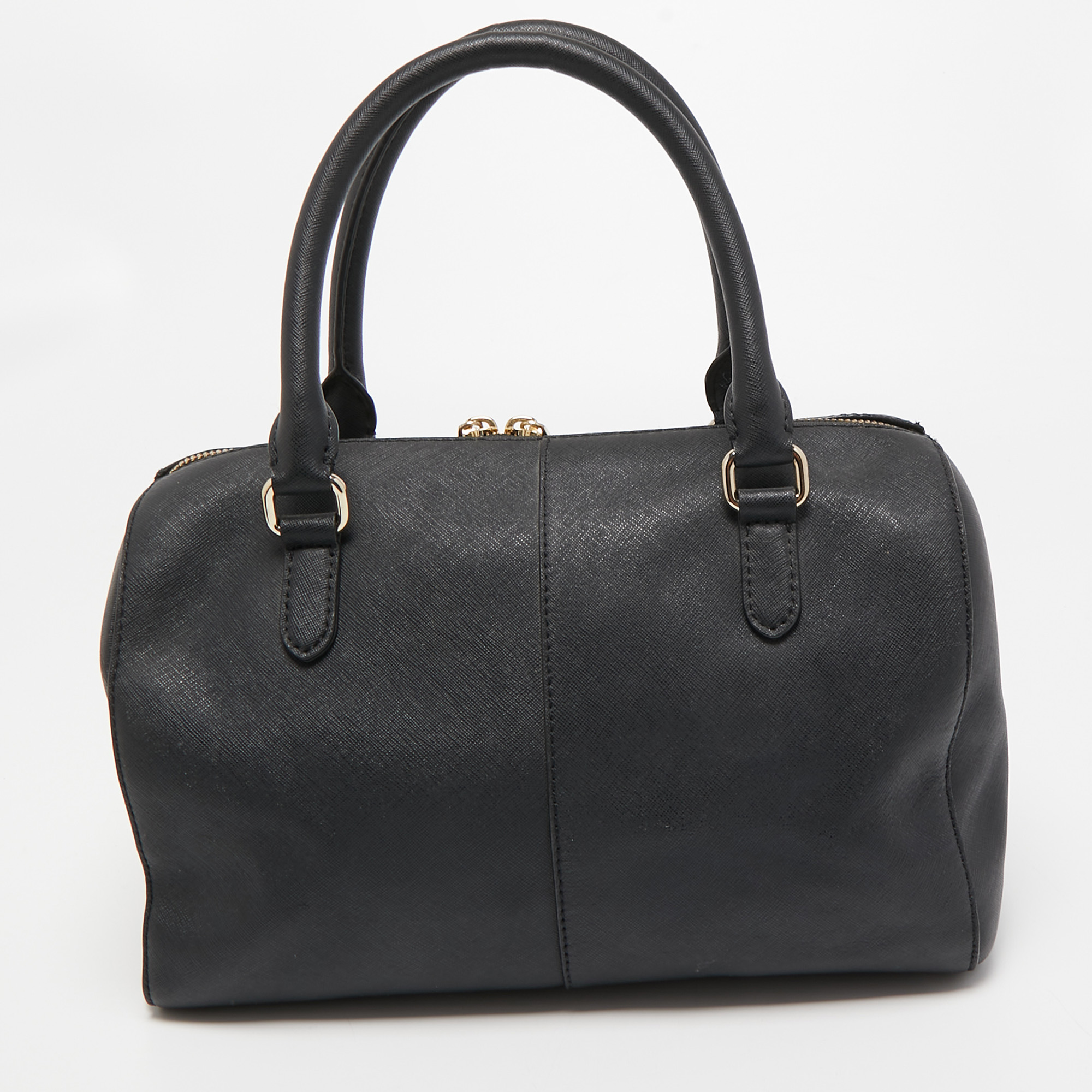 DKNY Black Saffiano Leather Zip Boston Bag