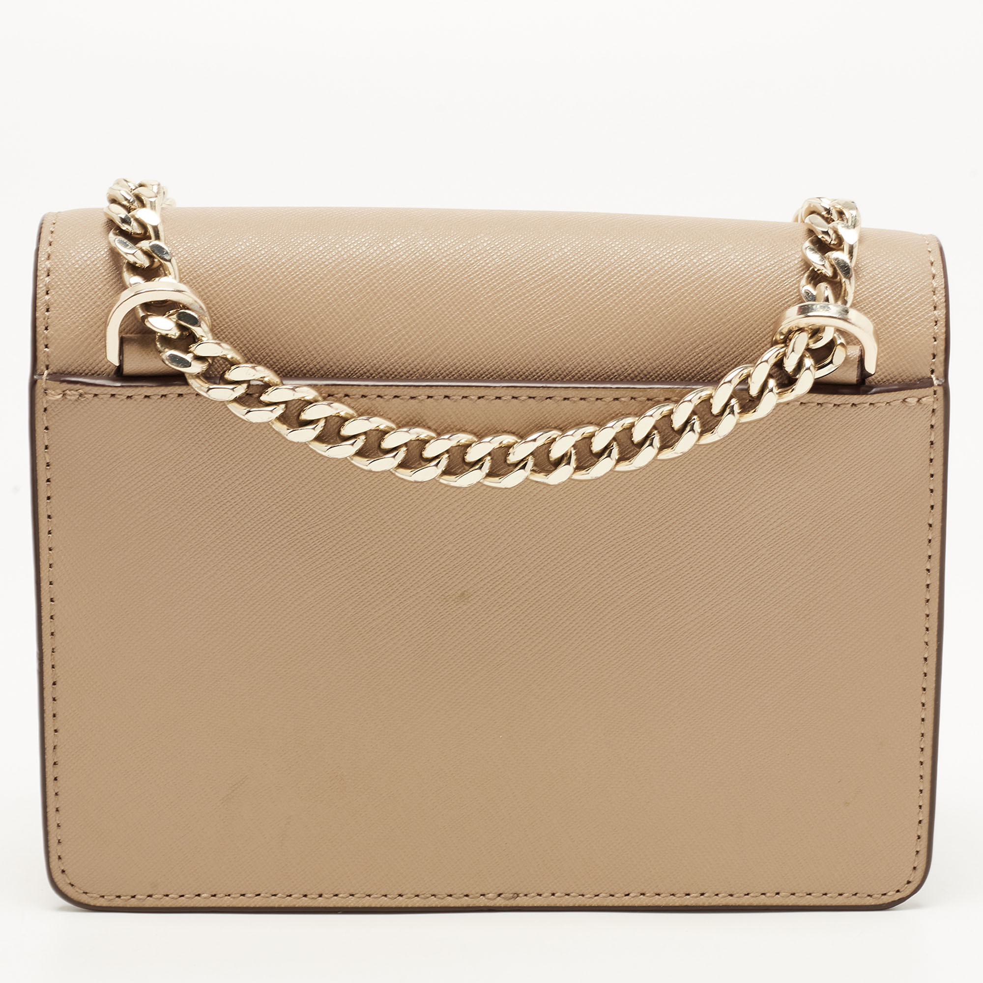 DKNY Beige Leather Flap Chain Crossbody Bag