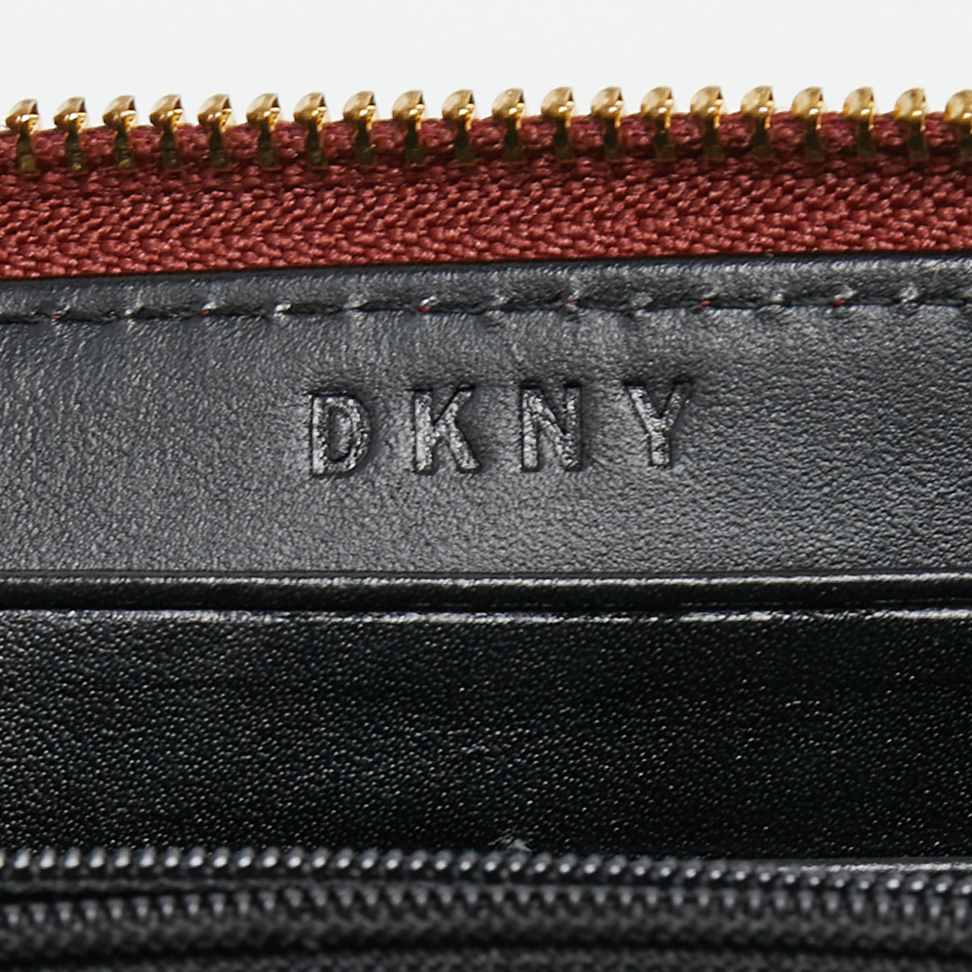 DKNY Red Quilted Leather Zip Around Compact Wallet
