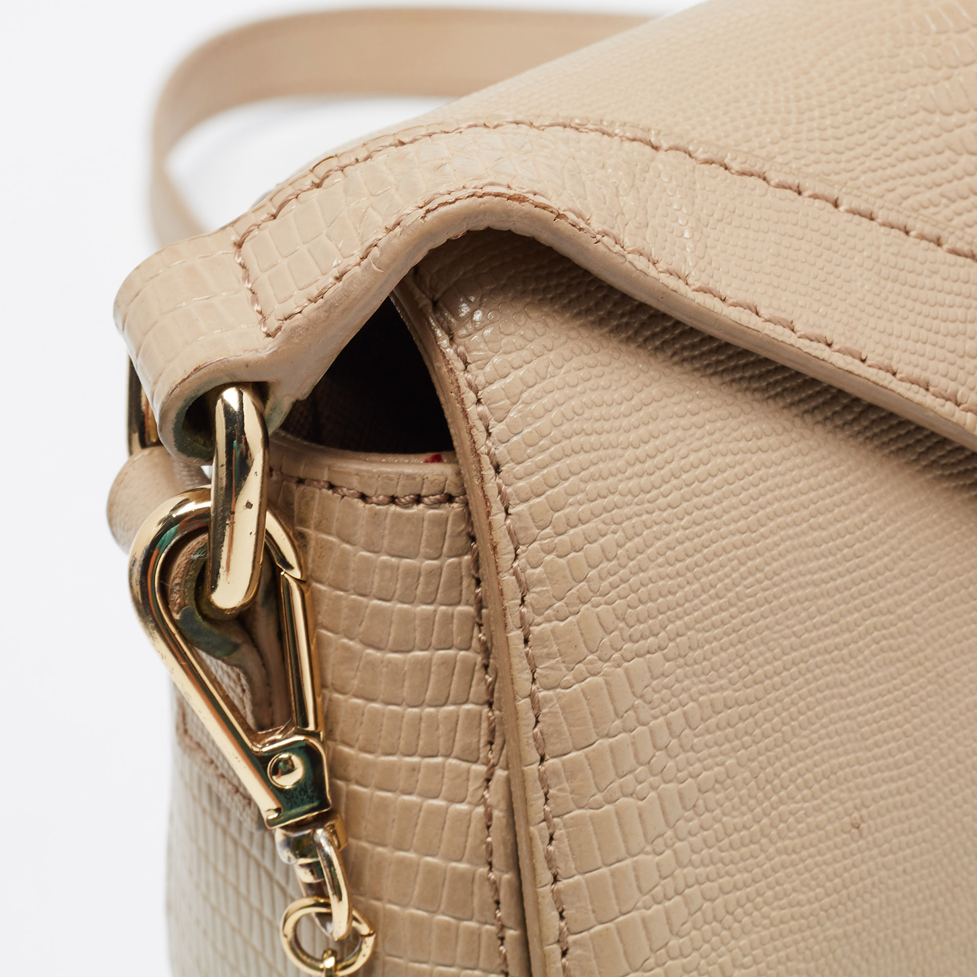 DKNY Beige Lizard Embossed Leather Logo Shoulder Bag