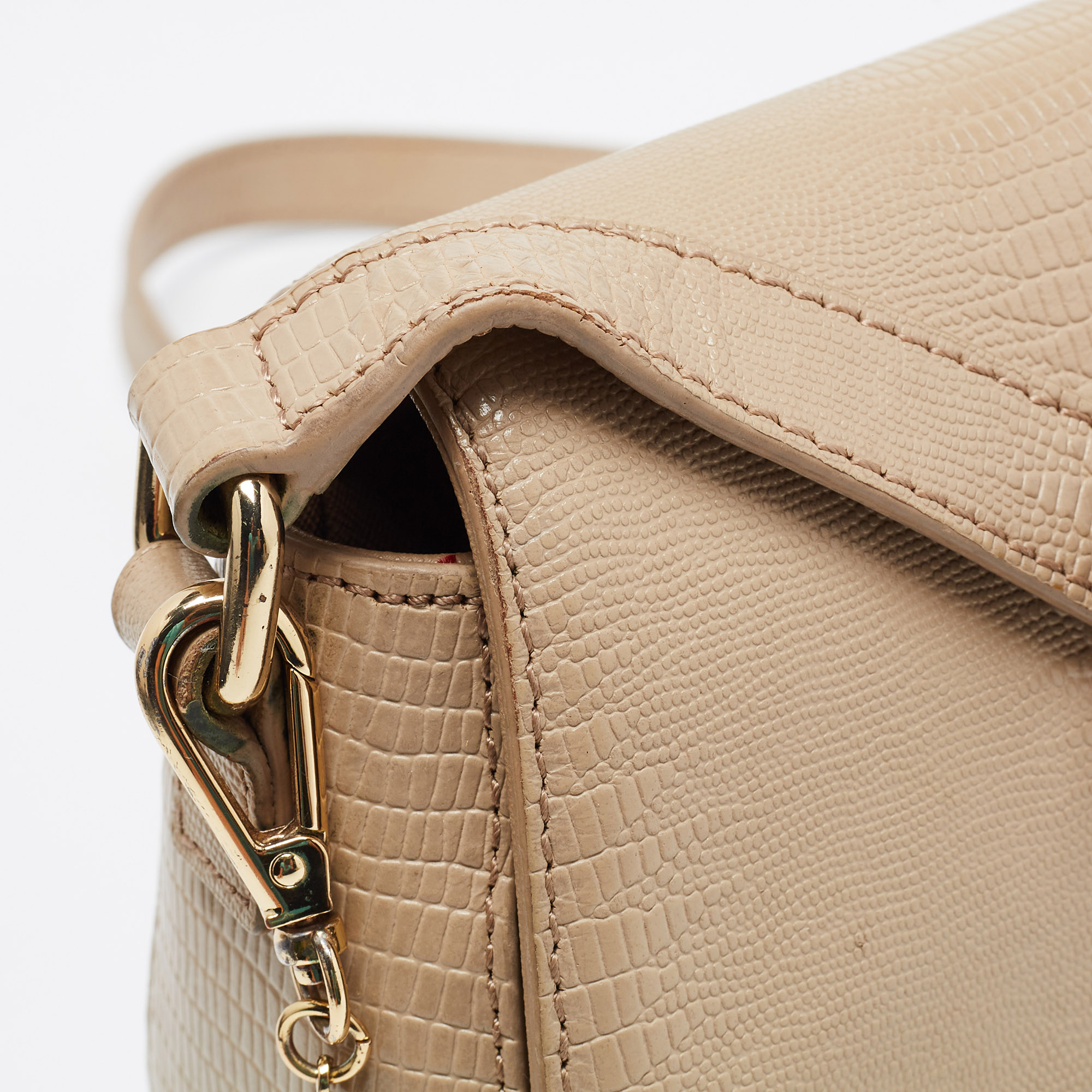 DKNY Beige Lizard Embossed Leather Logo Shoulder Bag