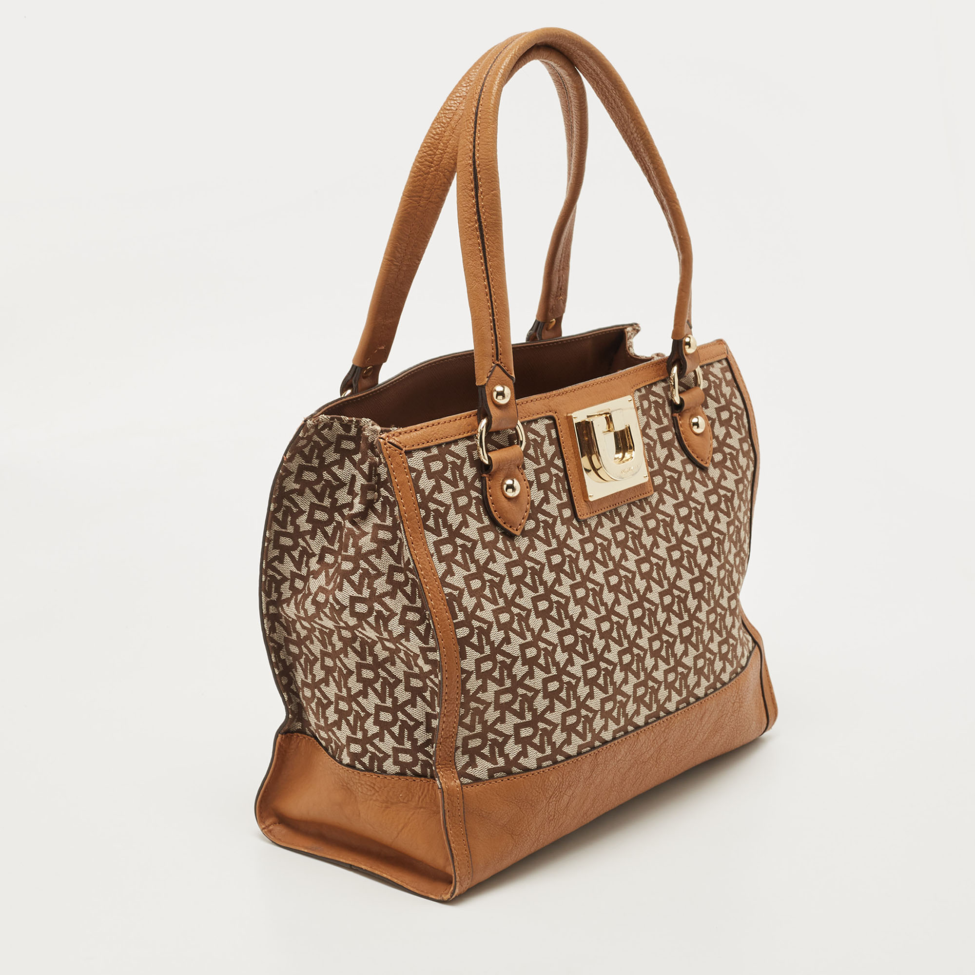 DKNY Brown/Beige Signature Canvas And Leather Tote
