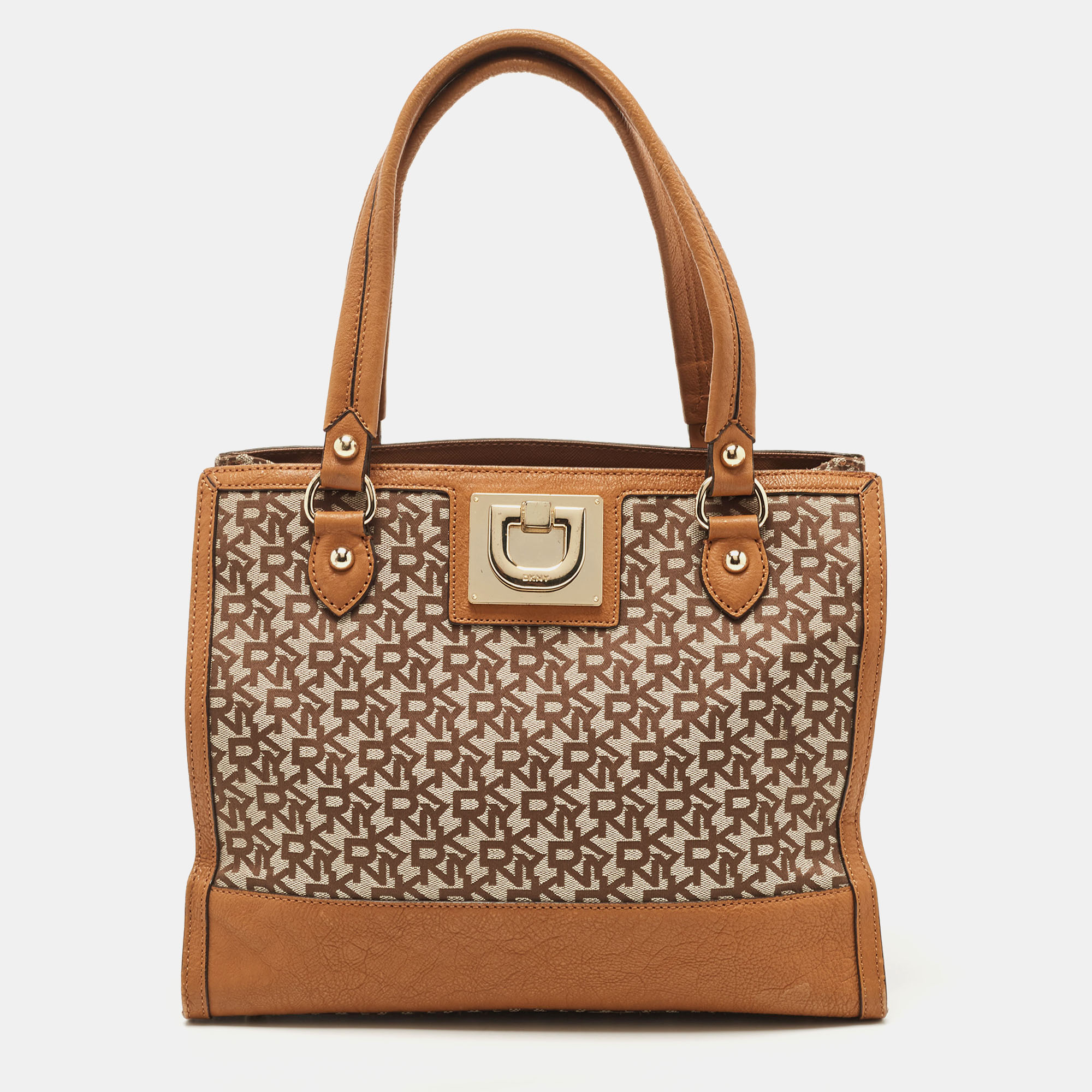 DKNY Brown/Beige Signature Canvas And Leather Tote