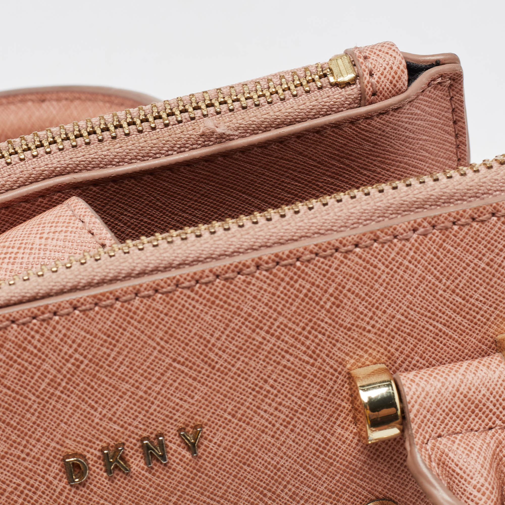 DKNY Pink Textured Leather Pearl Embellished Double Zip Tote