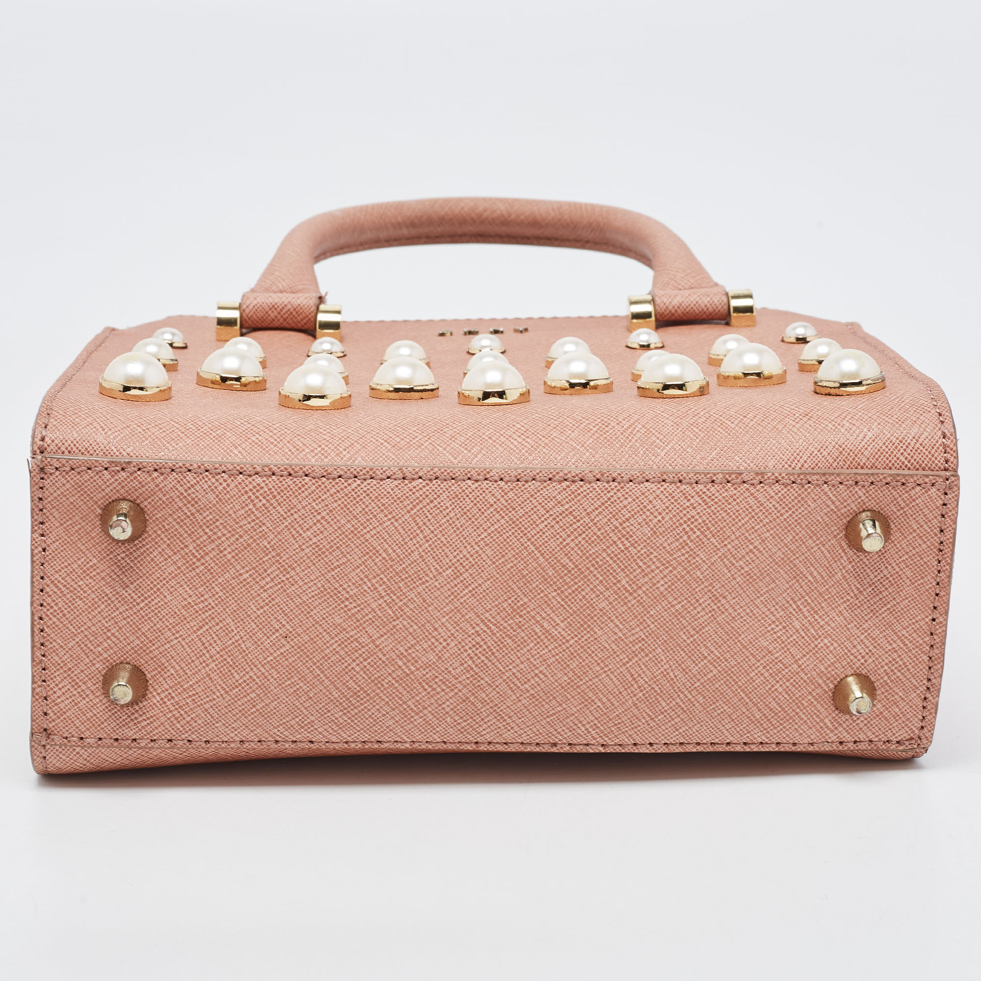 DKNY Pink Textured Leather Pearl Embellished Double Zip Tote