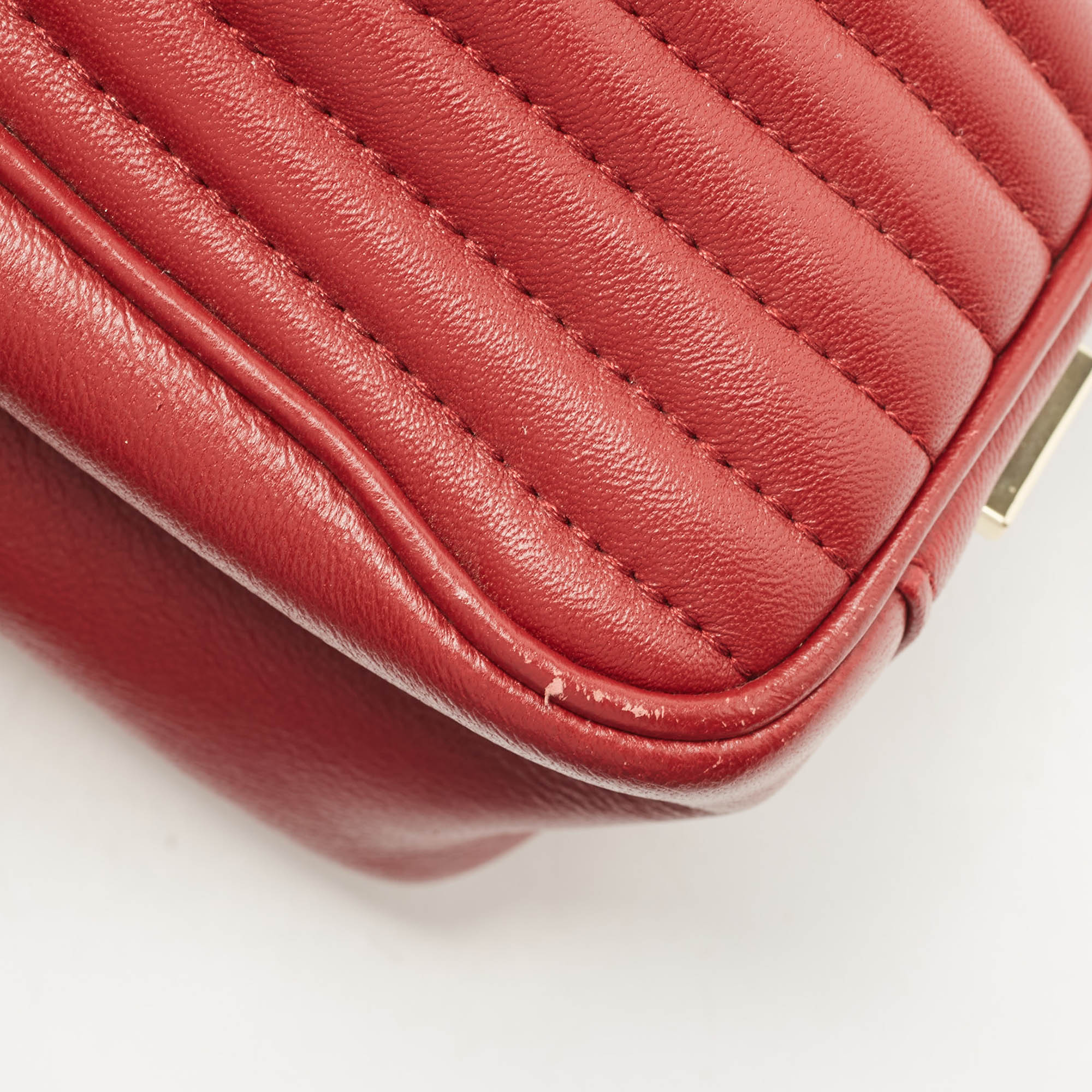 DKNY Red Pinstripe Quilted Leather Gansevoort Top Handle Bag