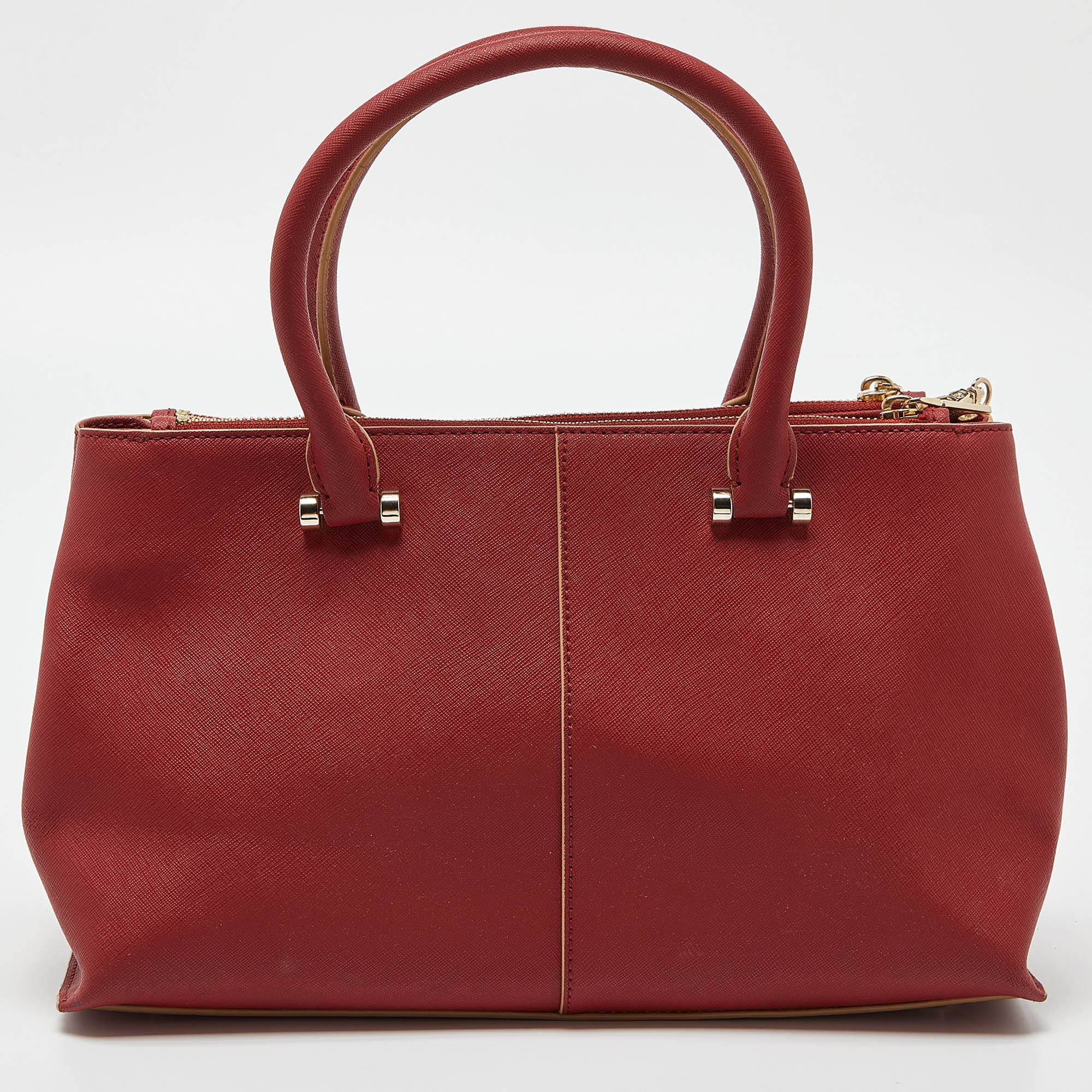 DKNY Red Leather Bryant Park Double Zip Shopper Tote