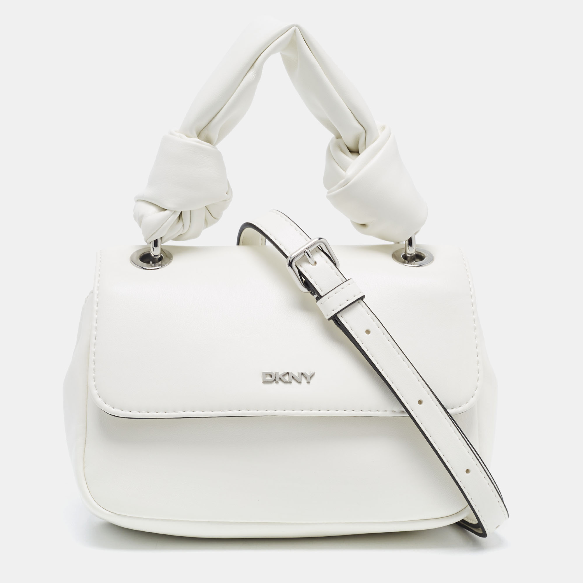 DKNY White Leather Flap Top Handle Bag