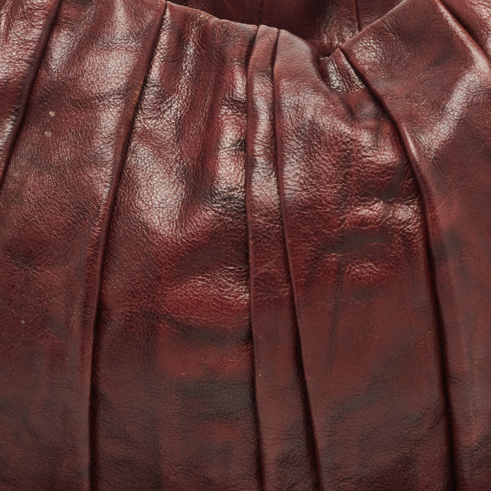 Dkny Burgundy Pleated Leather Hobo